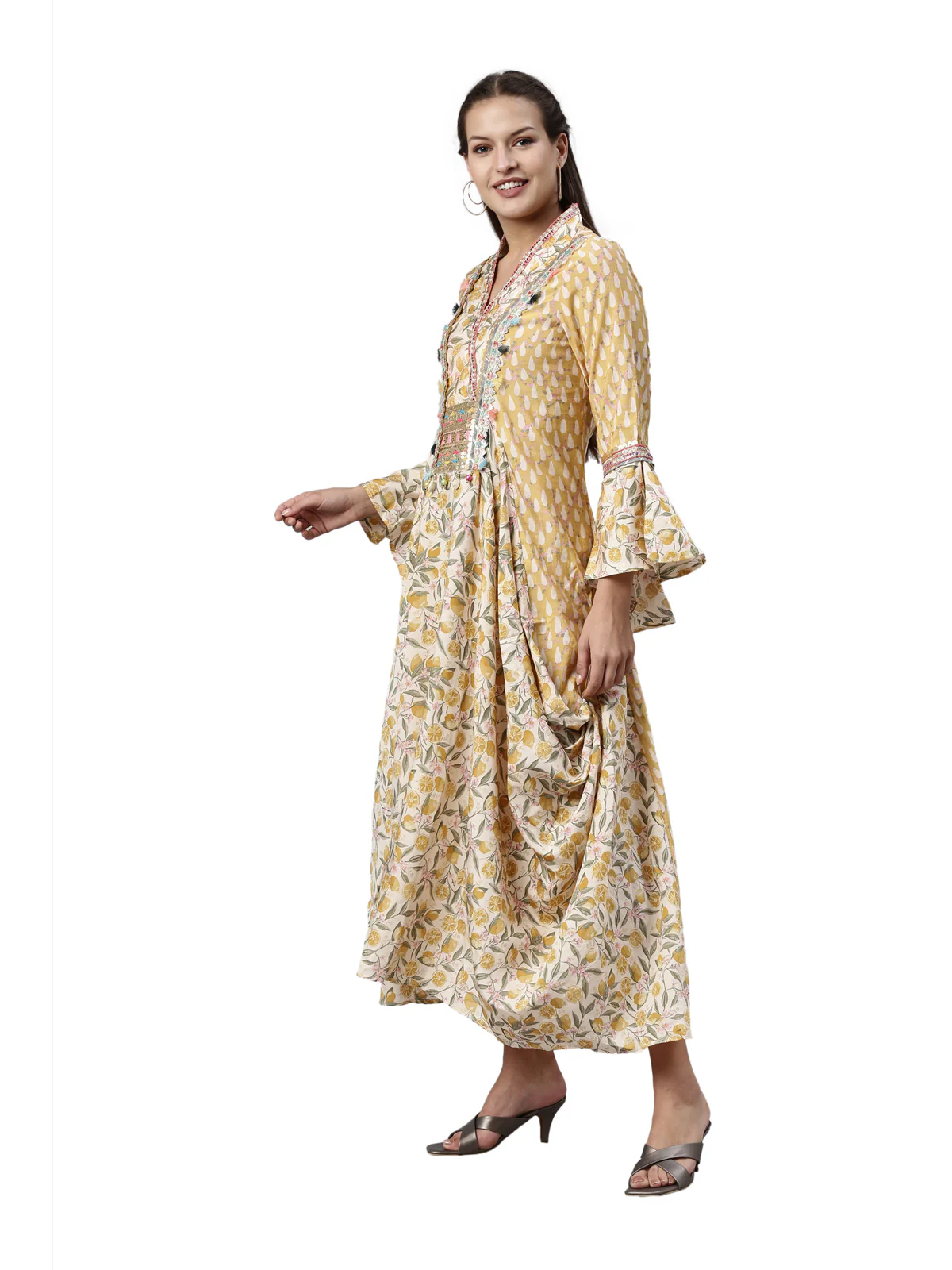 Neerus Mustard Color Model Fabric Kurta - Image 3