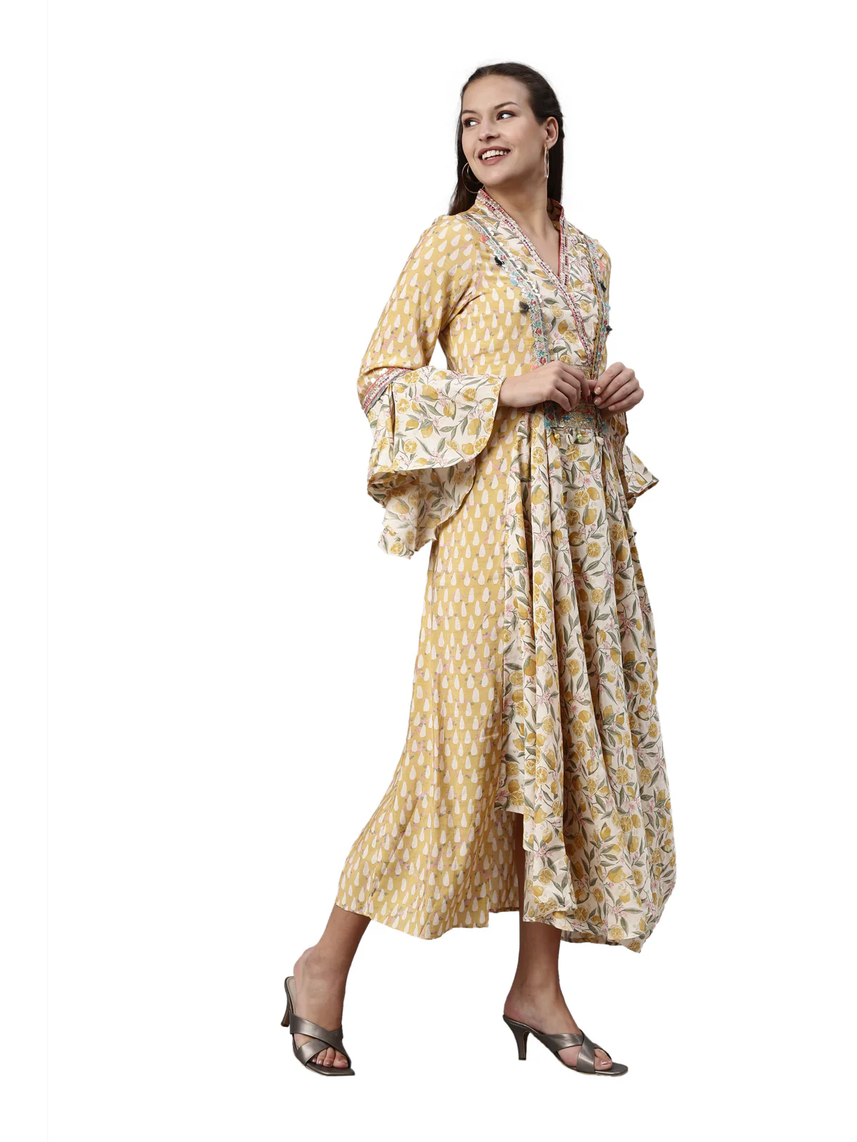 Neerus Mustard Color Model Fabric Kurta - Image 4