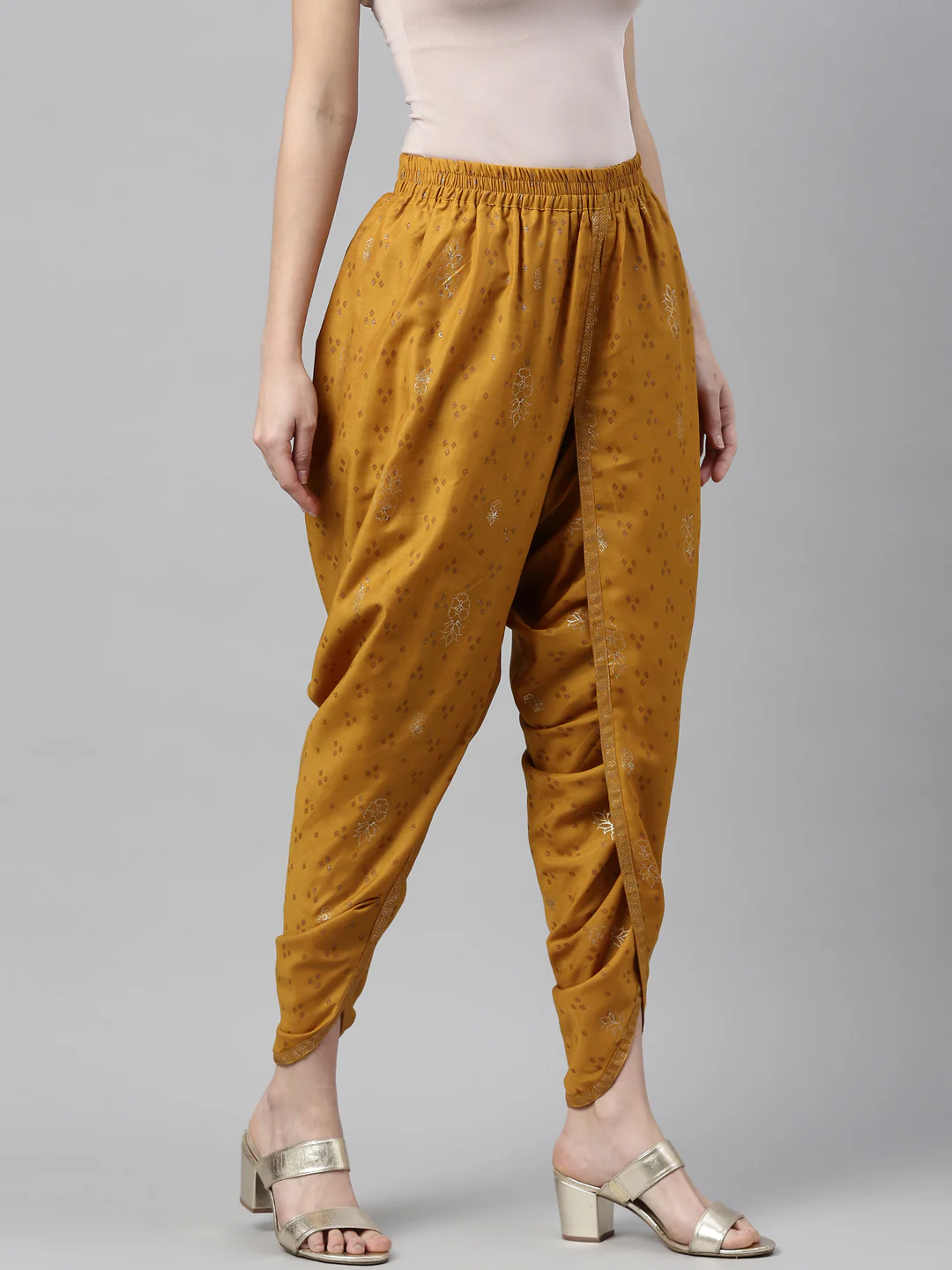 Neerus Mustard Color Muslin Fabric Dhotti - Image 4