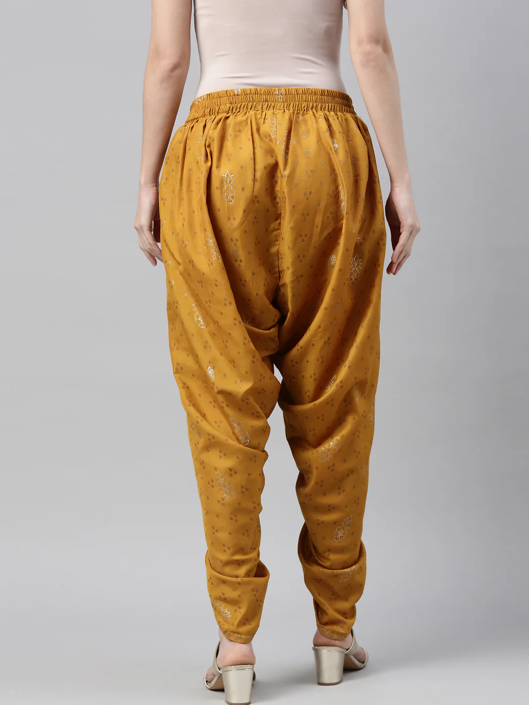 Neerus Mustard Color Muslin Fabric Dhotti - Image 5