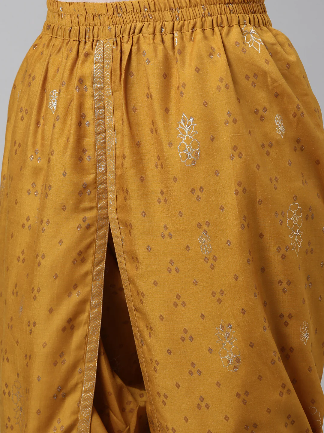 Neerus Mustard Color Muslin Fabric Dhotti - Image 8