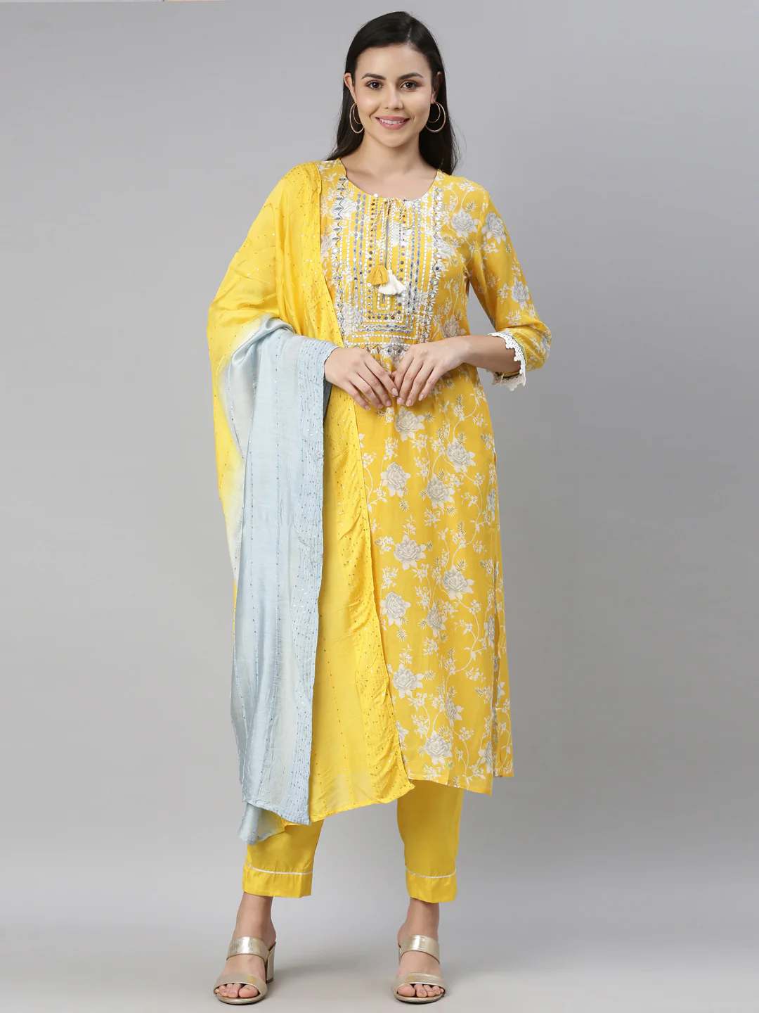 Neerus Mustard Color Muslin Fabric Kurta