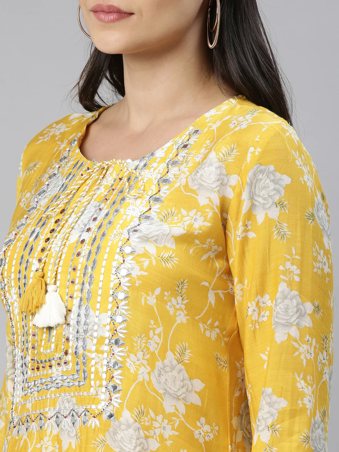 Neerus Mustard Color Muslin Fabric Kurta - Image 9
