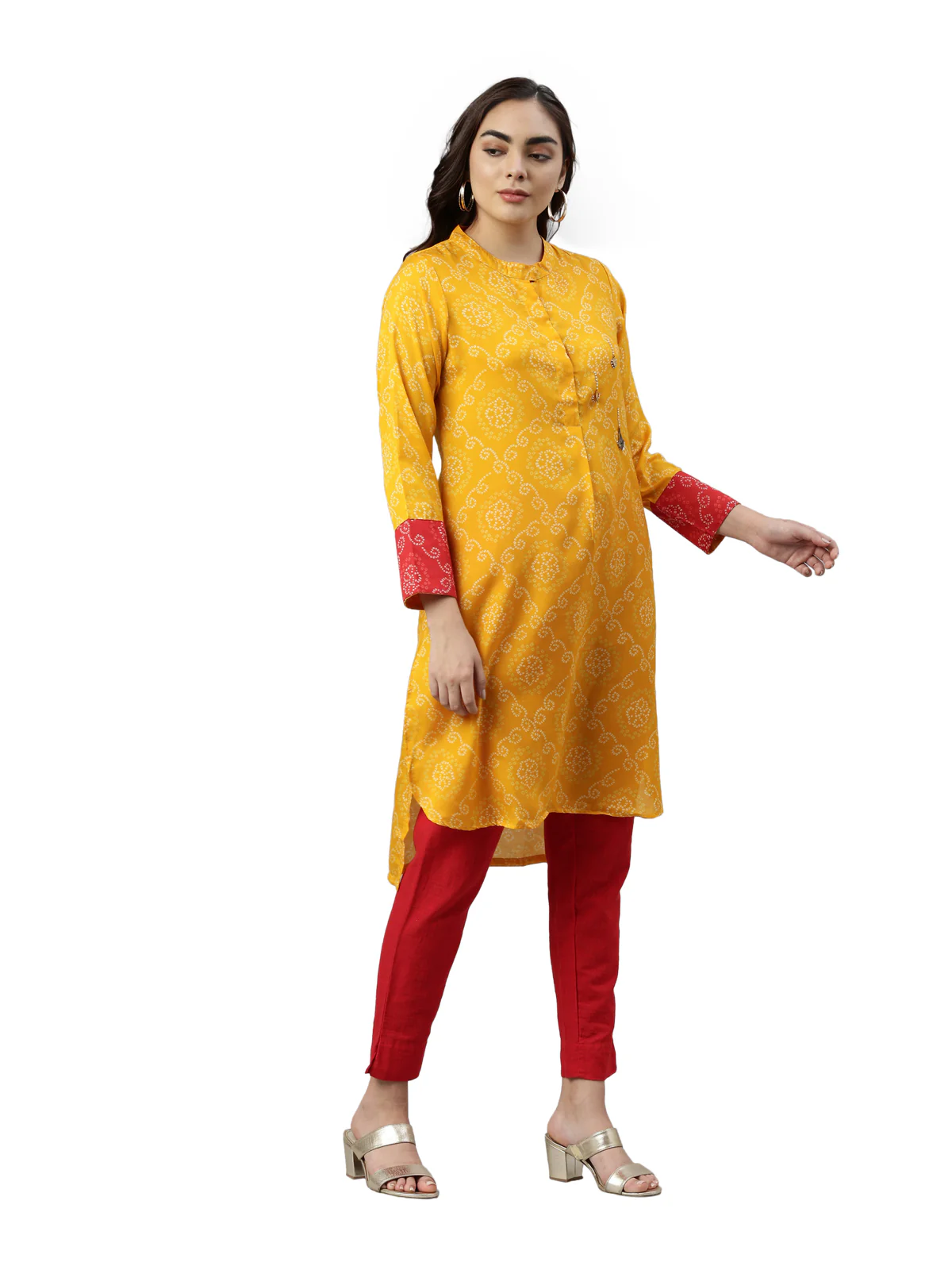 Neerus Mustard Color Muslin Fabric Kurta - Image 4