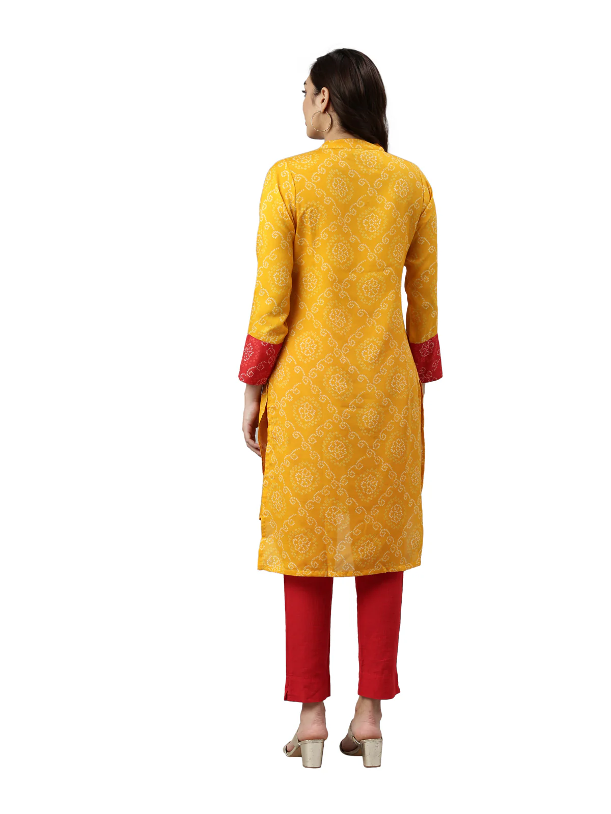 Neerus Mustard Color Muslin Fabric Kurta - Image 5