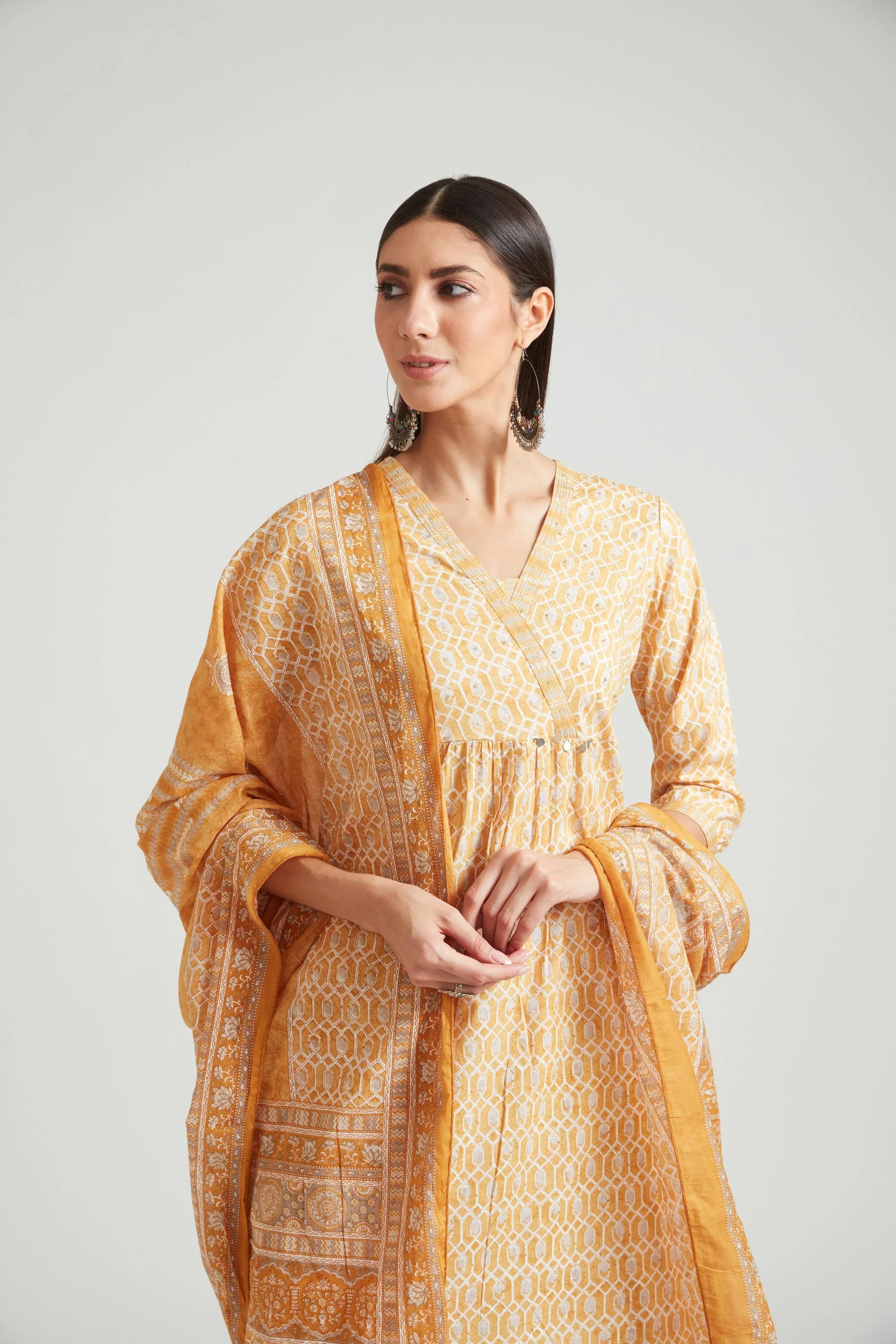 Neerus Mustard Color Muslin Fabric Salwar Kameez - Image 6