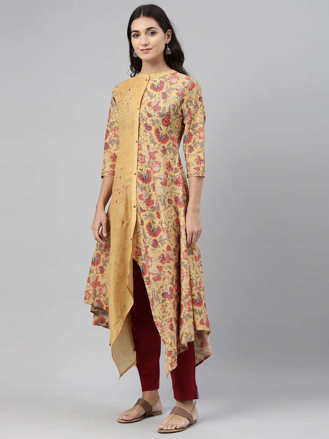 Neerus Mustard Color Muslin Fabric Tunic - Image 3