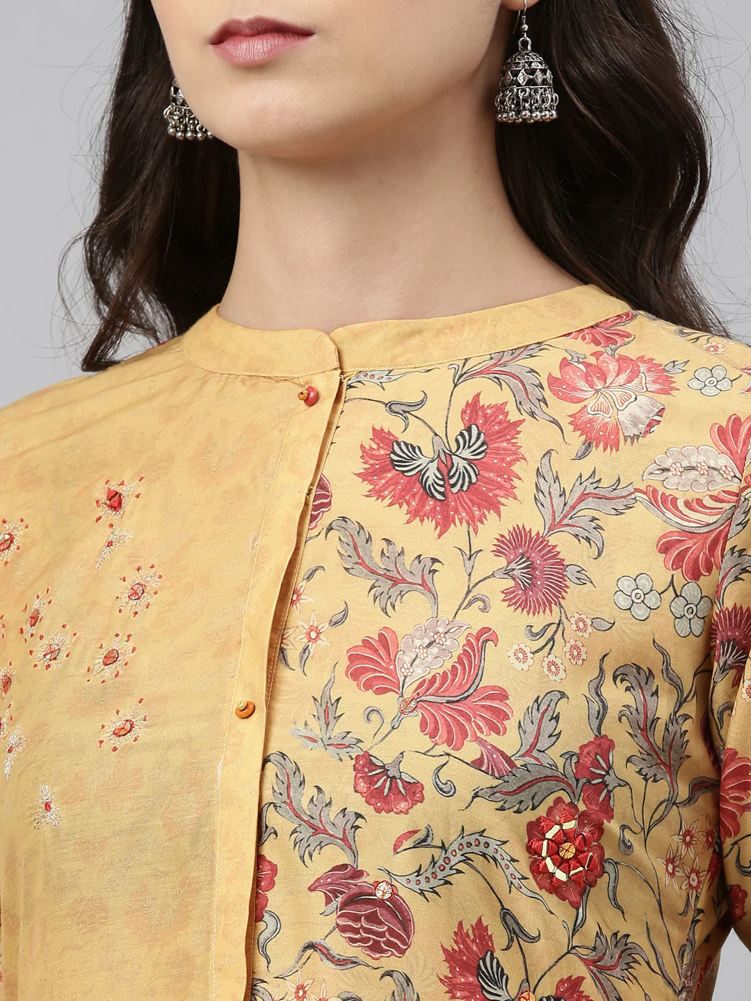 Neerus Mustard Color Muslin Fabric Tunic - Image 6