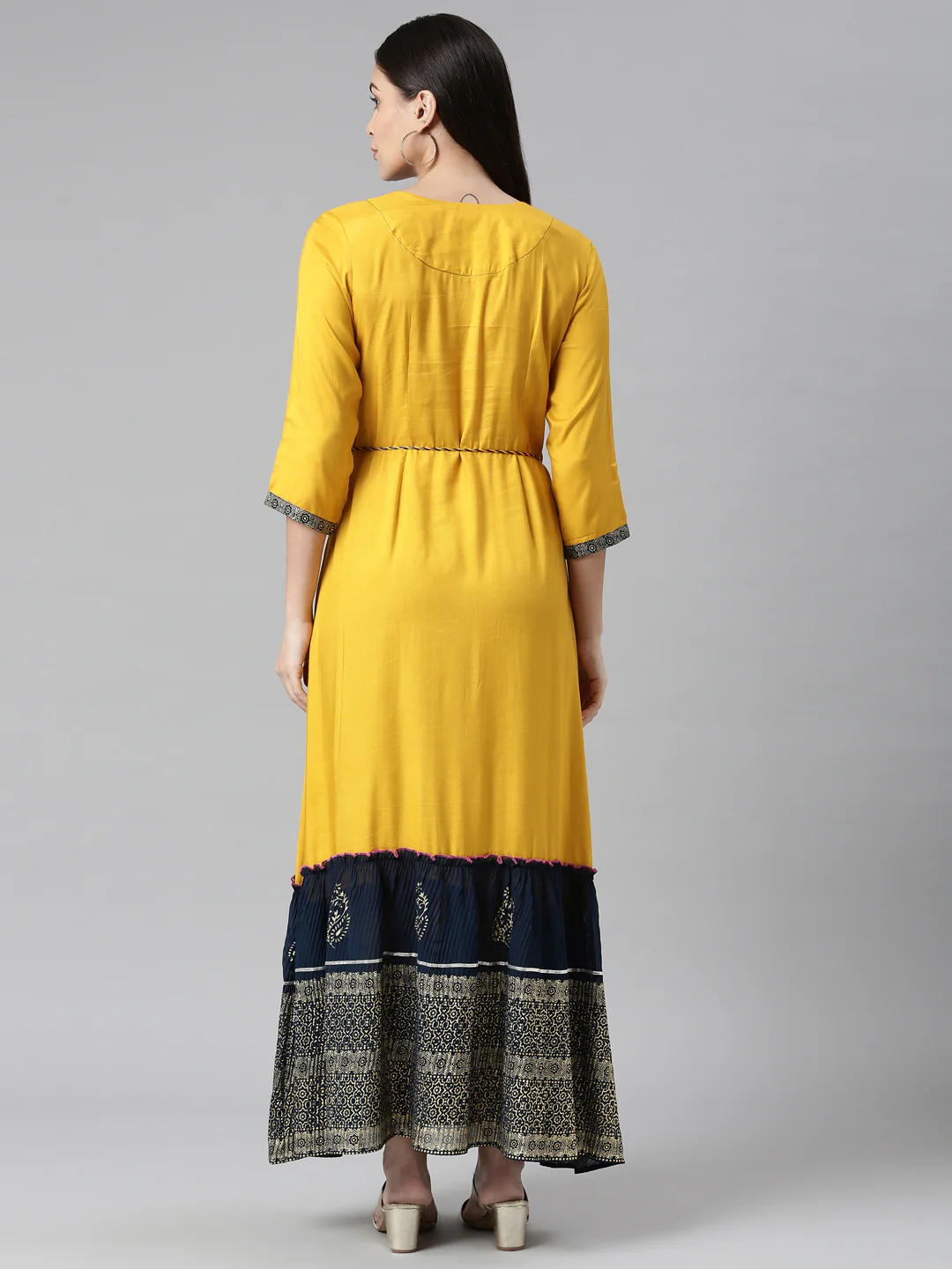 Neerus Mustard Color Rayon Fabric Dress - Image 3