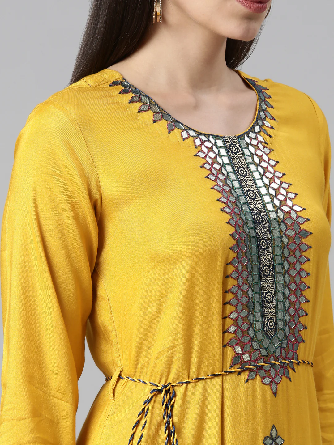 Neerus Mustard Color Rayon Fabric Dress - Image 4