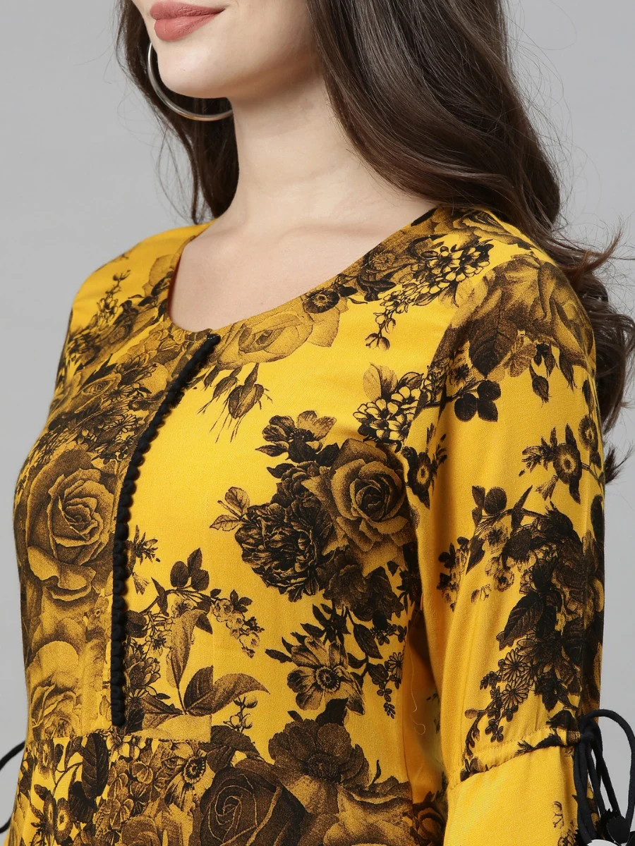 Neerus Mustard Color Rayon Fabric Gown - Image 2