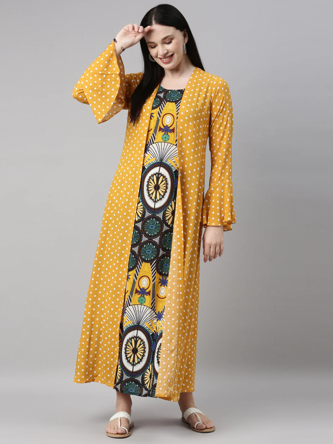 Neerus Mustard Color Rayon Fabric Kurta - Image 14