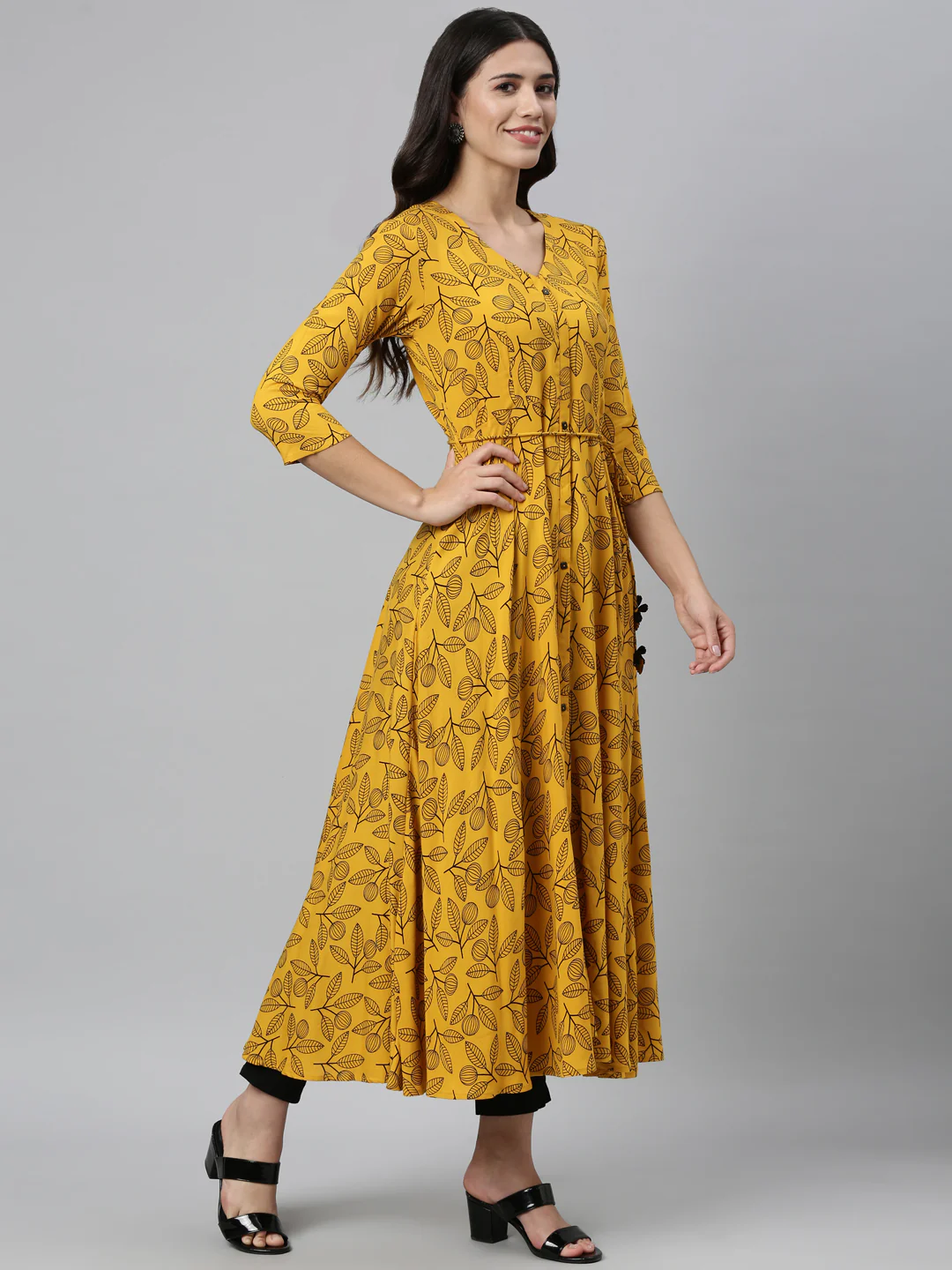 Neerus Mustard Color Rayon Fabric Kurta