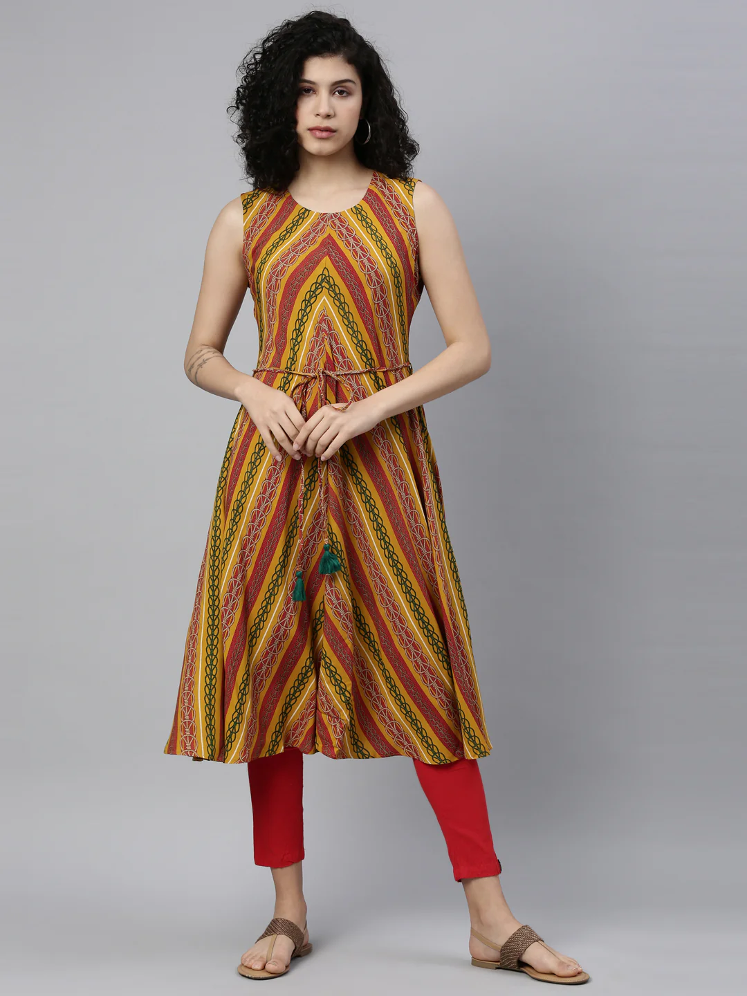 Neerus Mustard Color Rayon Fabric Kurta - Image 4