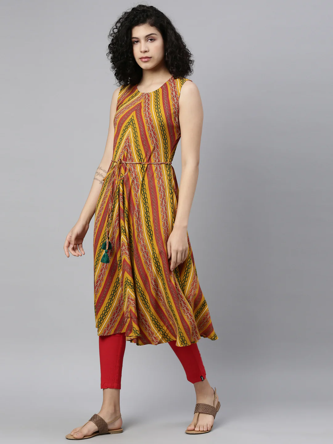 Neerus Mustard Color Rayon Fabric Kurta - Image 5