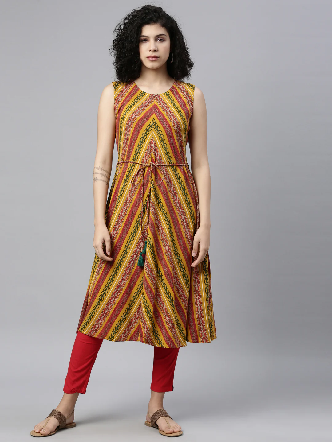 Neerus Mustard Color Rayon Fabric Kurta - Image 7