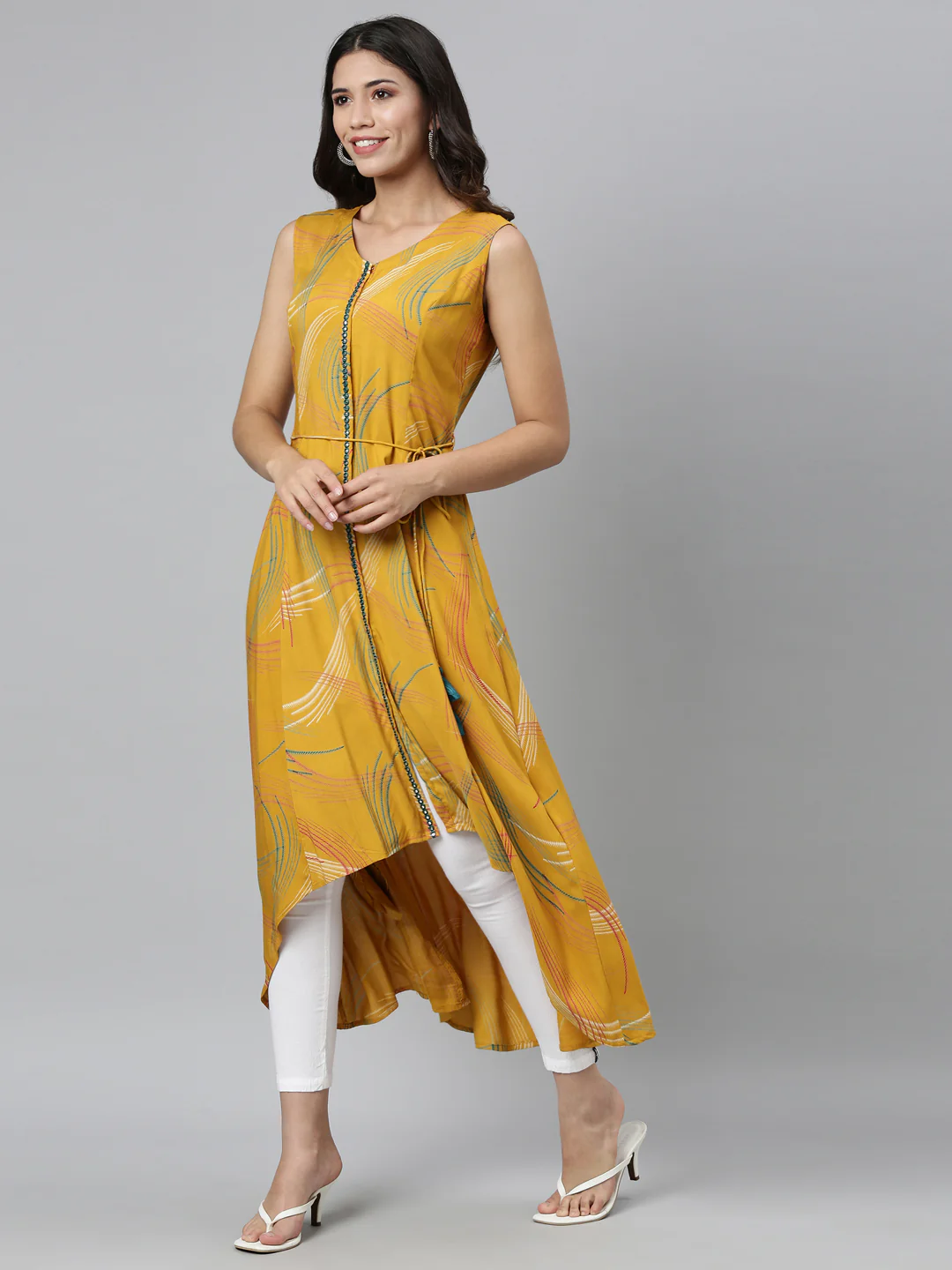 Neerus Mustard Color Rayon Fabric Kurta - Image 5