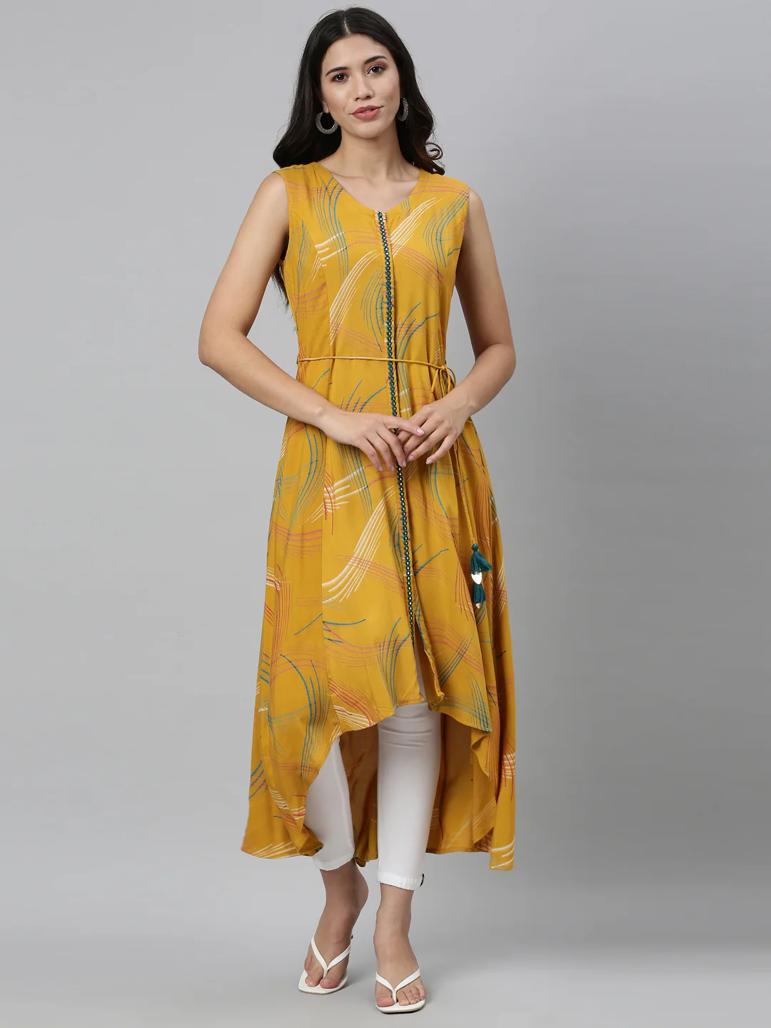 Neerus Mustard Color Rayon Fabric Kurta - Image 7