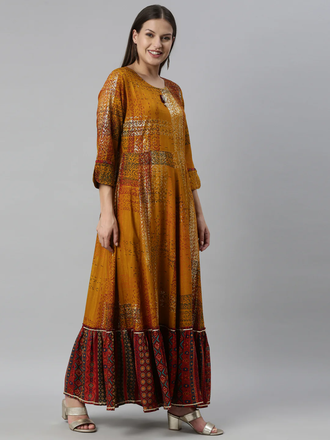 Neerus Mustard Color Rayon Fabric Kurta - Image 4
