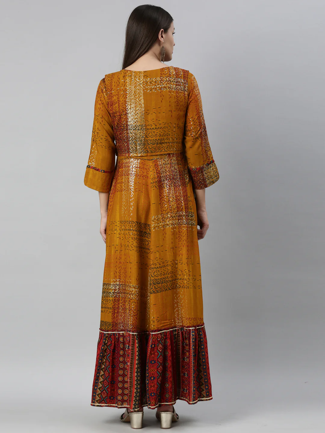 Neerus Mustard Color Rayon Fabric Kurta - Image 5