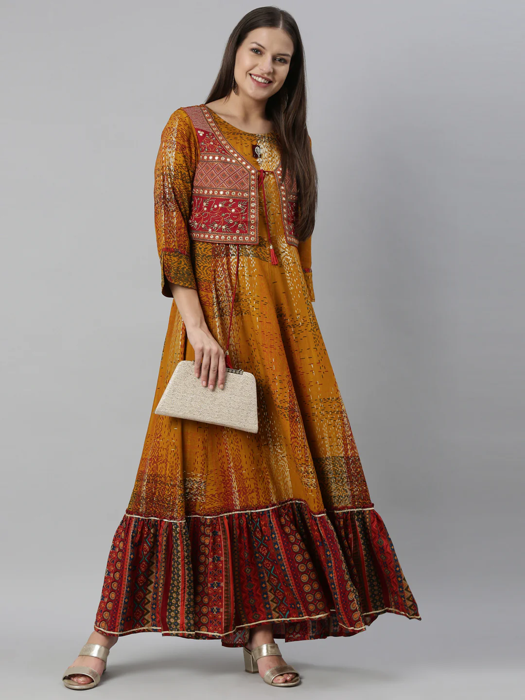 Neerus Mustard Color Rayon Fabric Kurta - Image 6