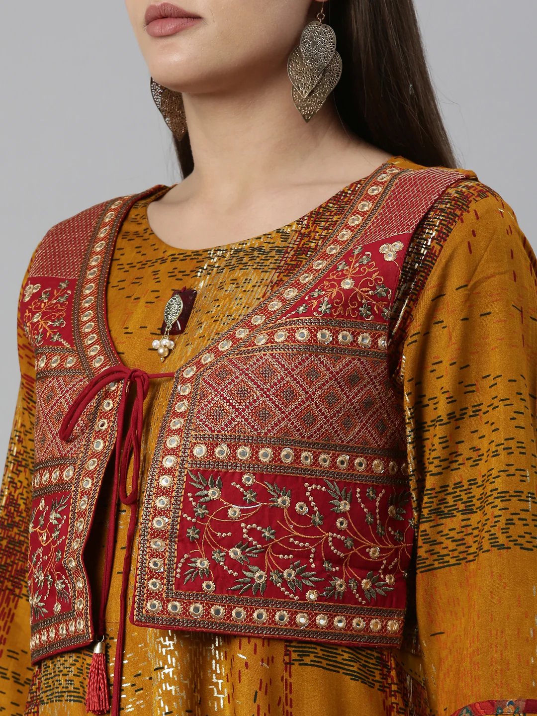 Neerus Mustard Color Rayon Fabric Kurta - Image 8