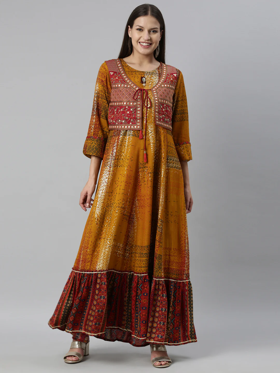 Neerus Mustard Color Rayon Fabric Kurta - Image 9