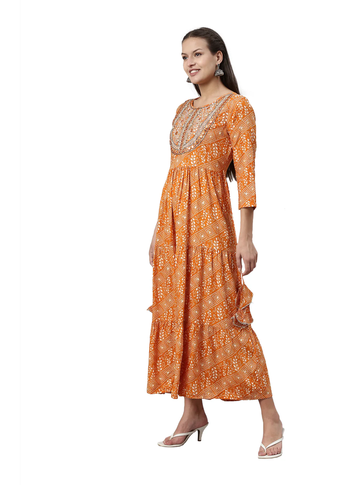 Neerus Mustard Color Rayon Fabric Kurta - Image 3