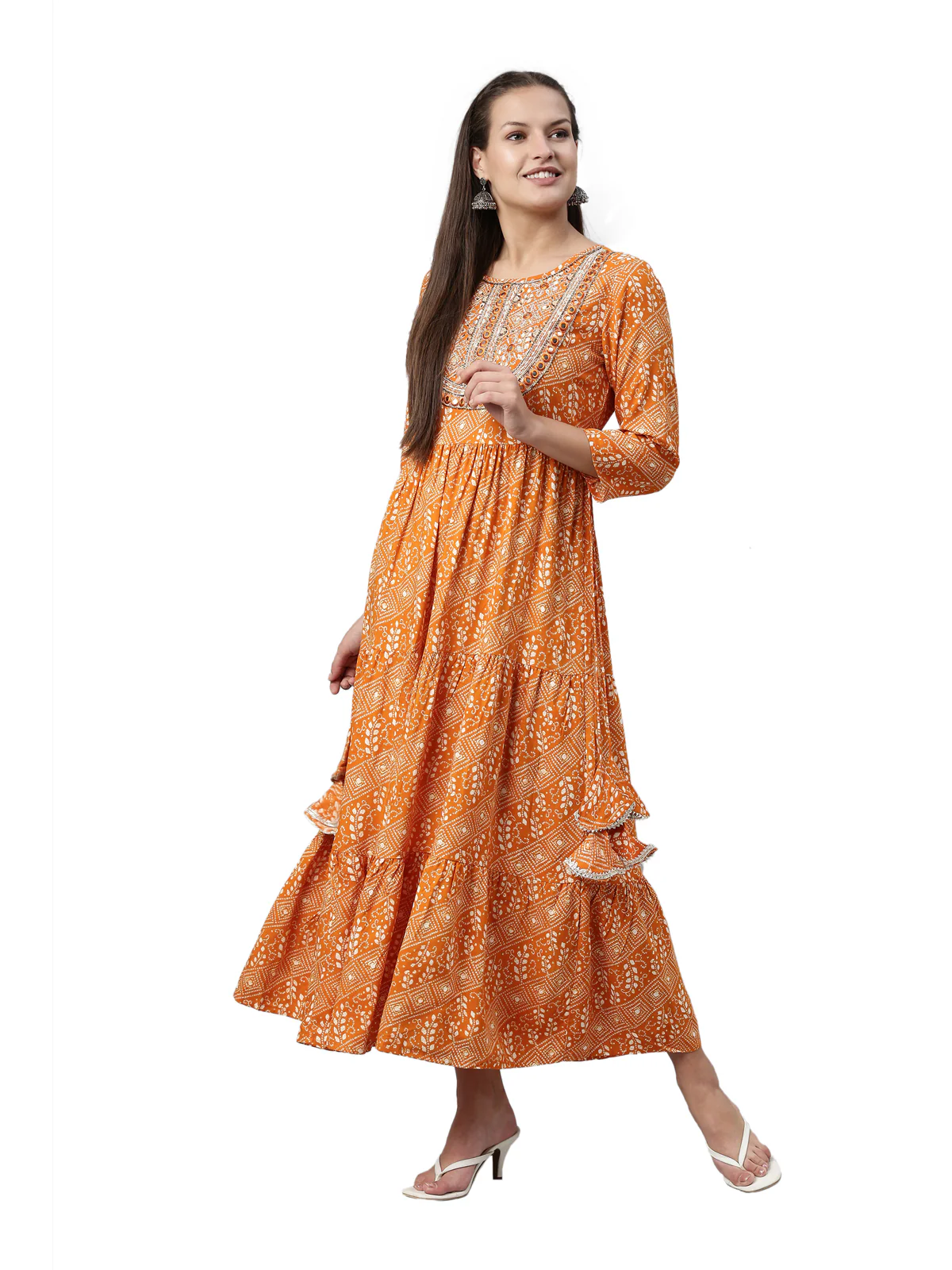 Neerus Mustard Color Rayon Fabric Kurta - Image 6