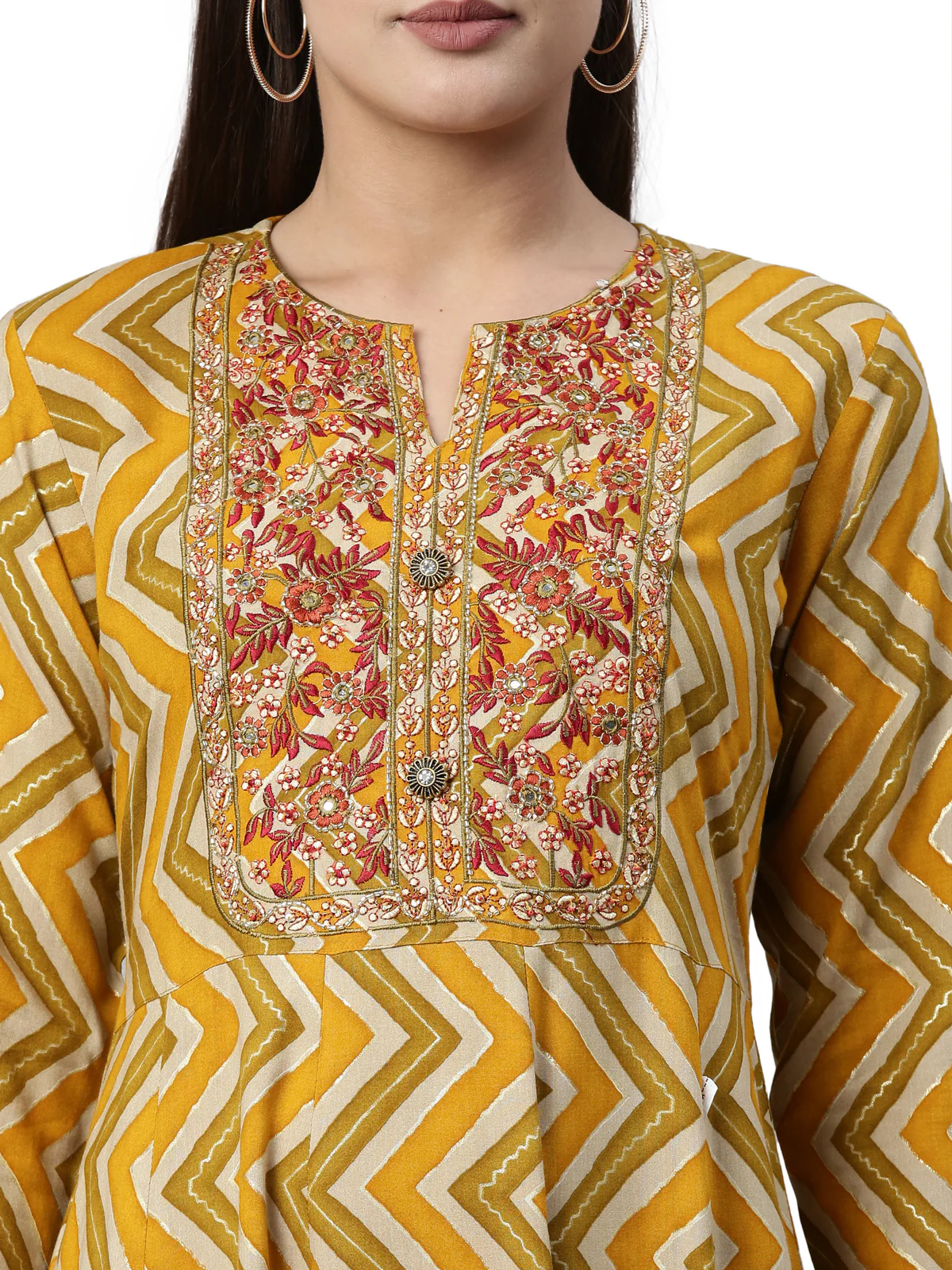 Neerus Mustard Color Rayon Fabric Kurta - Image 2