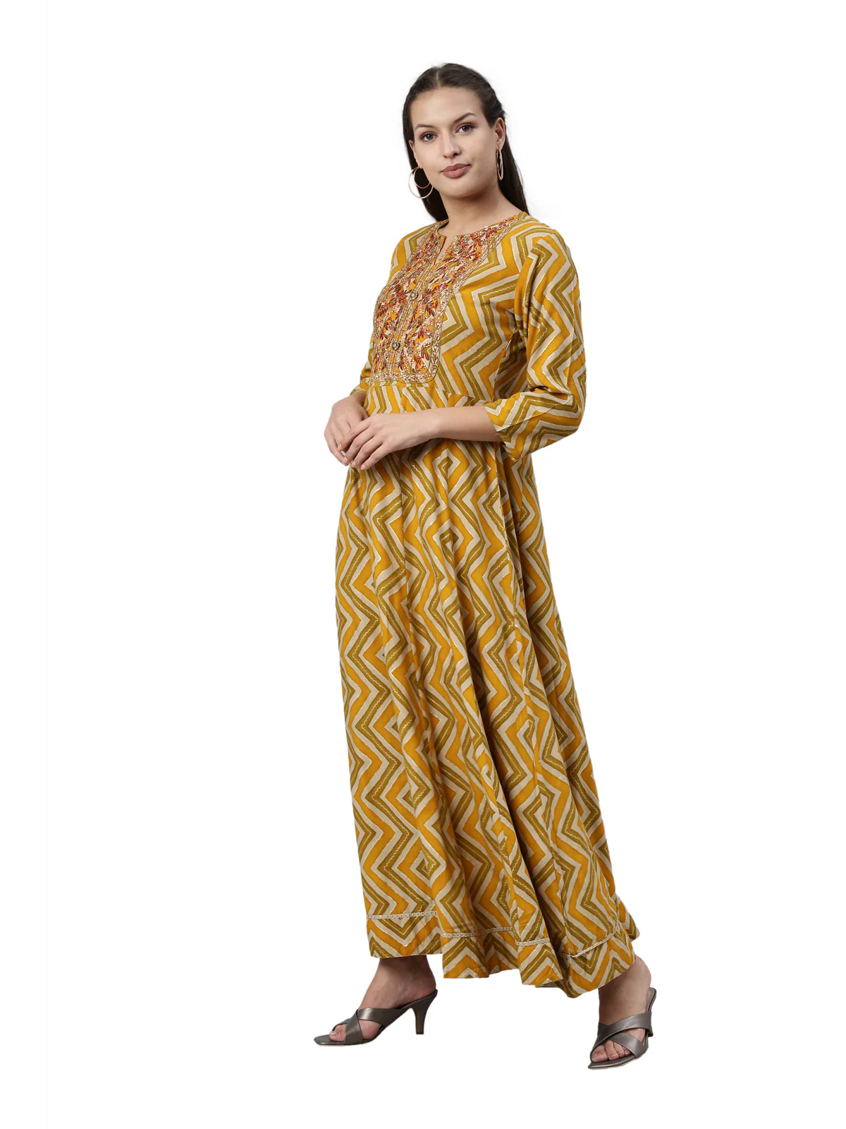 Neerus Mustard Color Rayon Fabric Kurta - Image 3