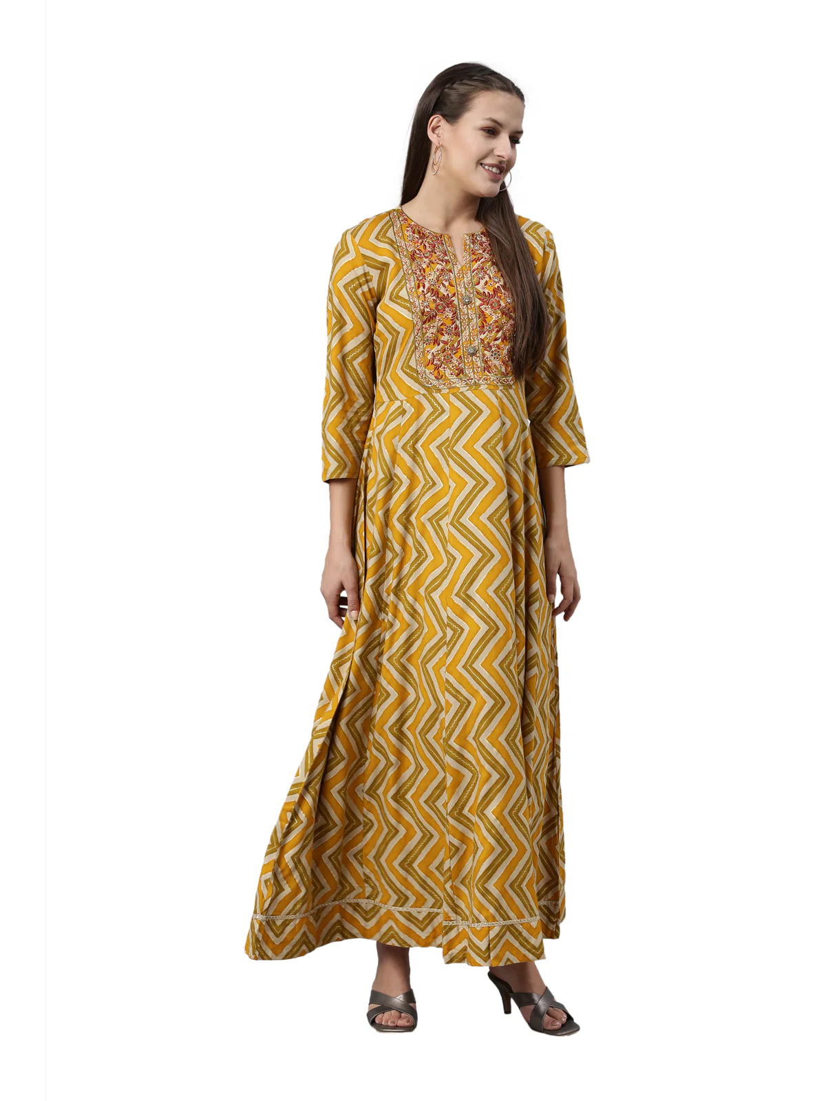 Neerus Mustard Color Rayon Fabric Kurta - Image 4