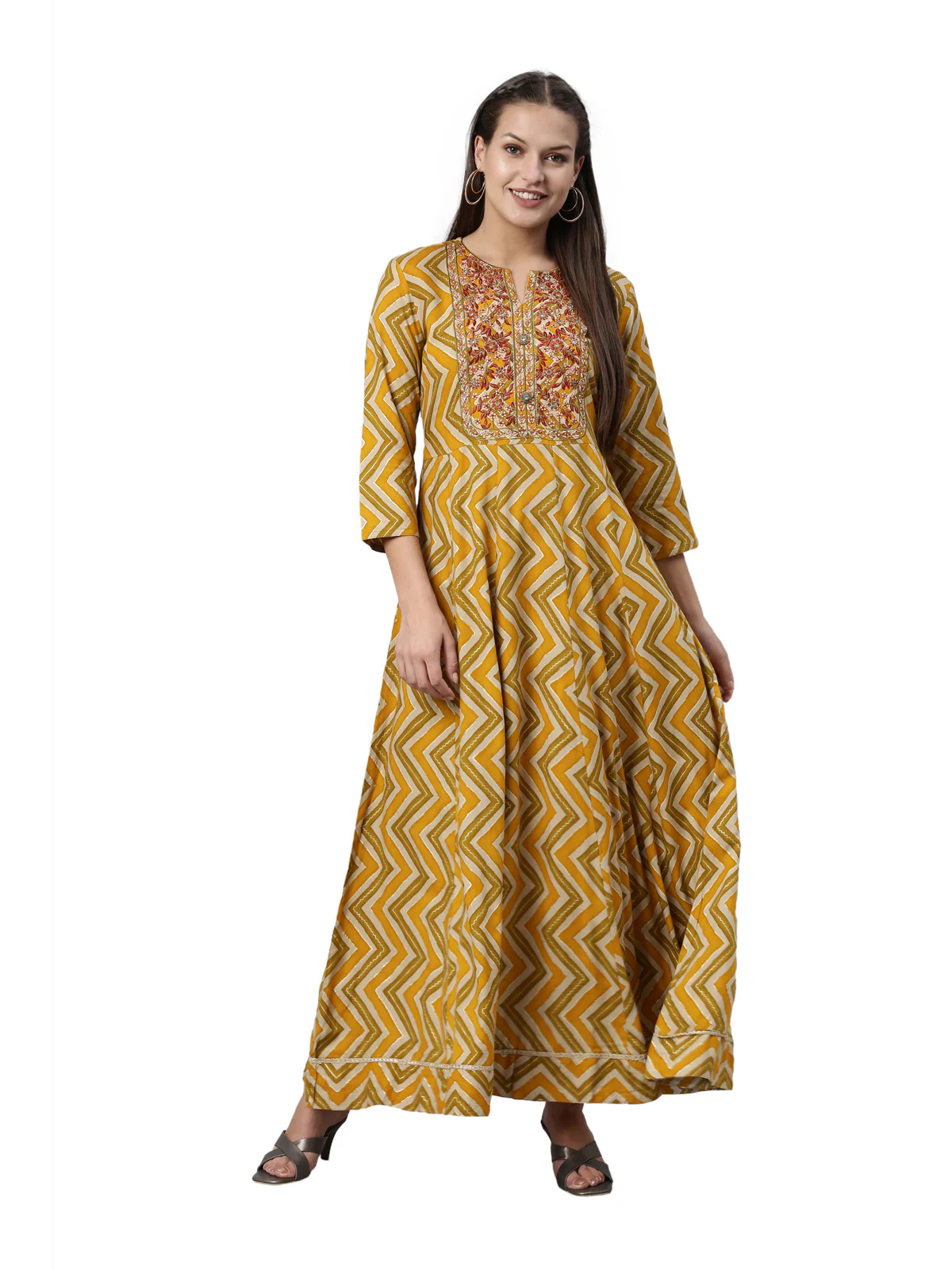 Neerus Mustard Color Rayon Fabric Kurta - Image 6