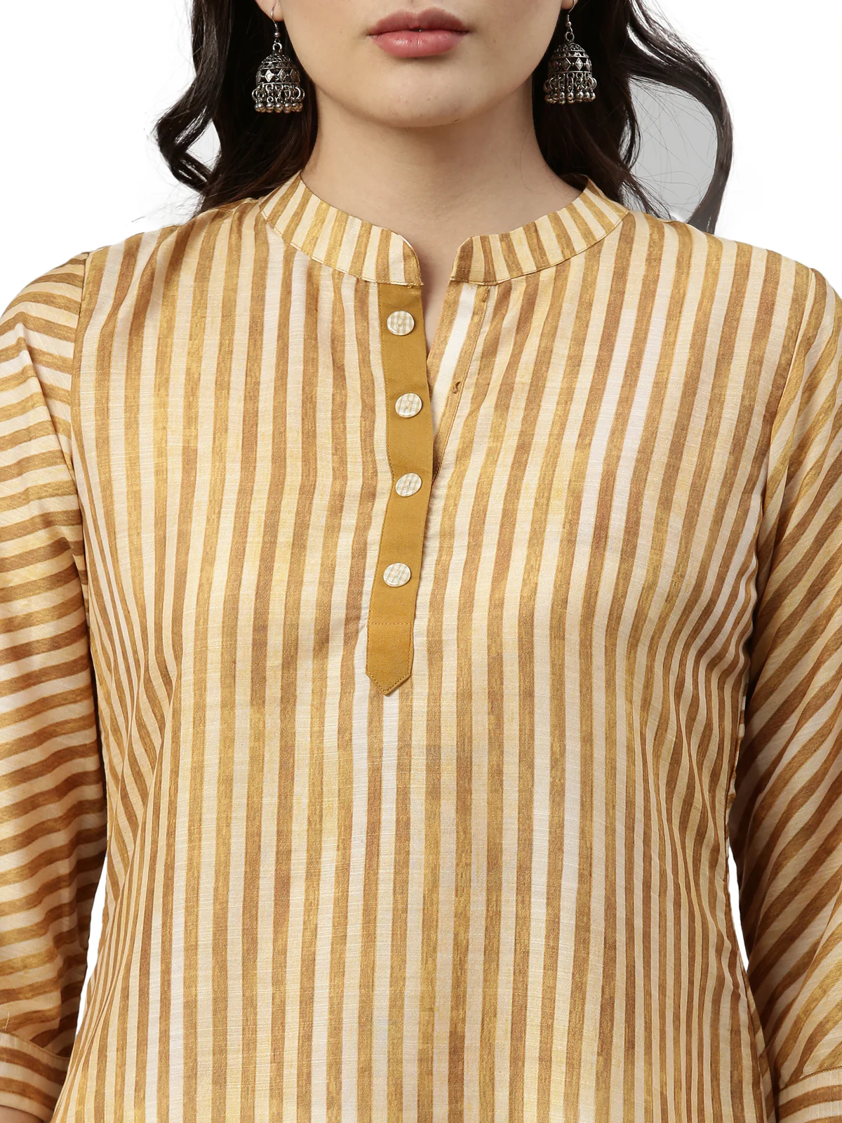 Neerus Mustard Color Rayon Fabric Kurta - Image 2
