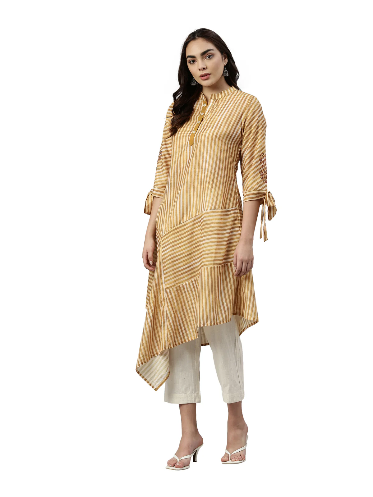Neerus Mustard Color Rayon Fabric Kurta - Image 6