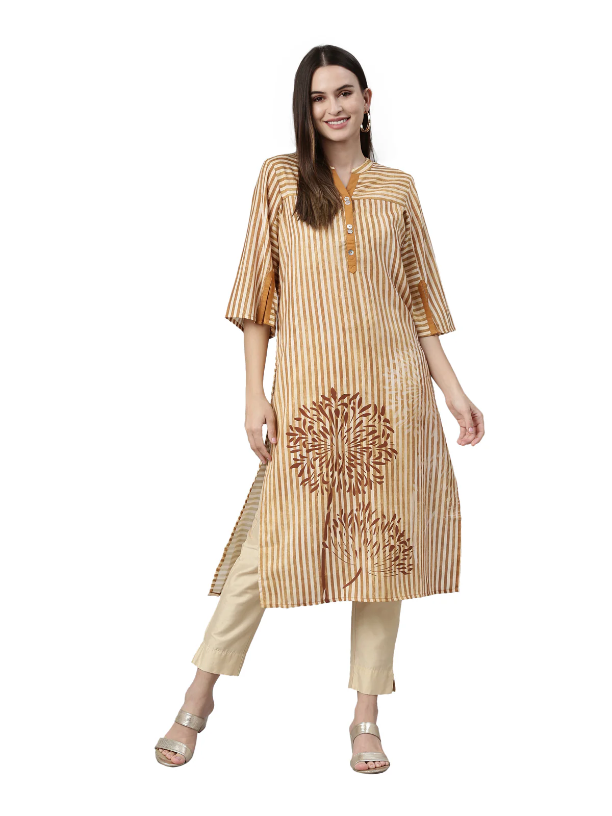 Neerus Mustard Color Rayon Fabric Kurta - Image 6