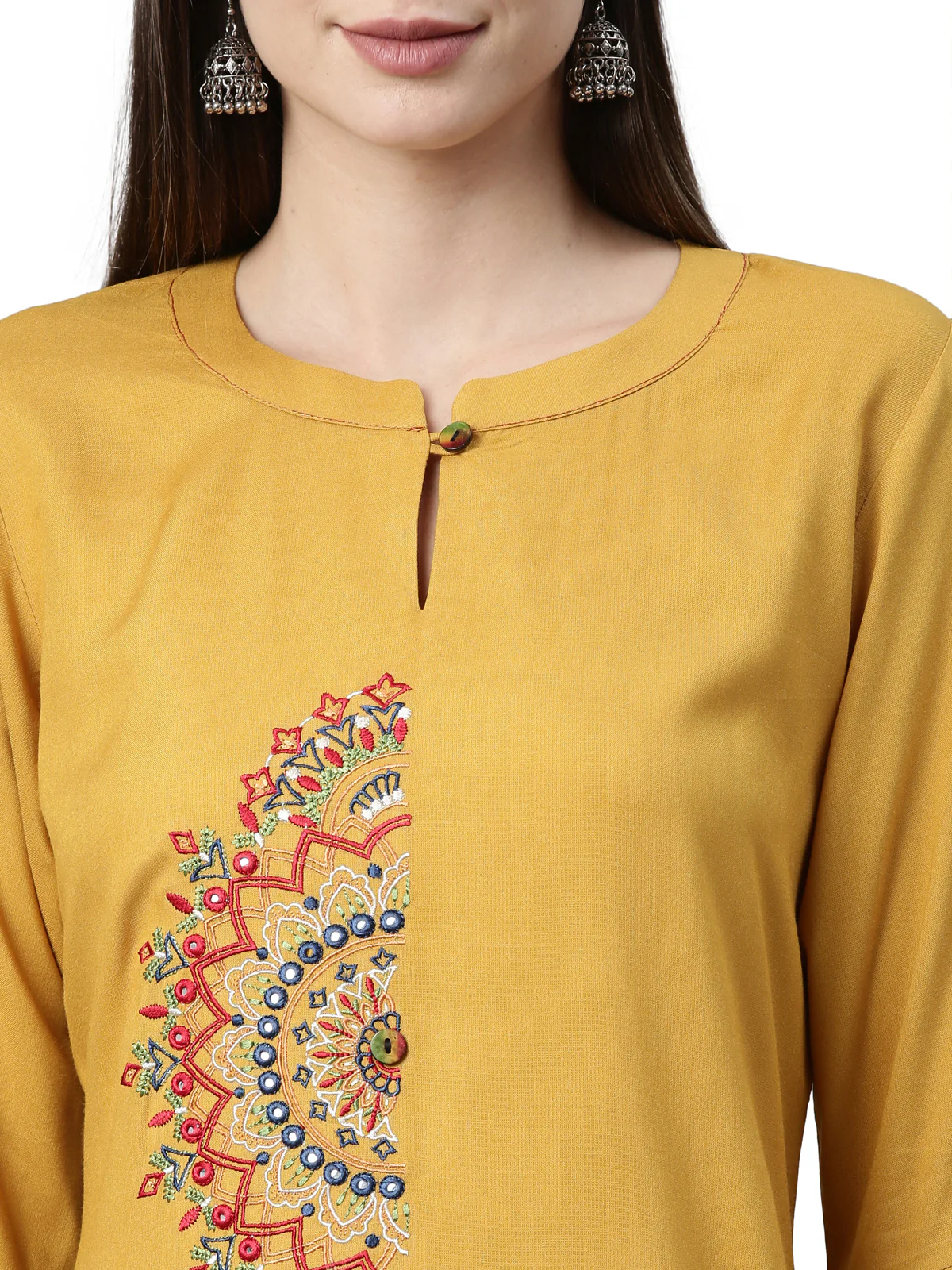 Neerus Mustard Color Rayon Fabric Kurta - Image 2