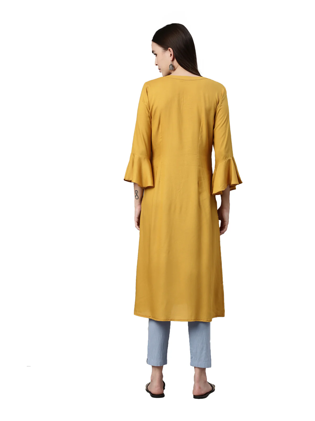 Neerus Mustard Color Rayon Fabric Kurta - Image 5