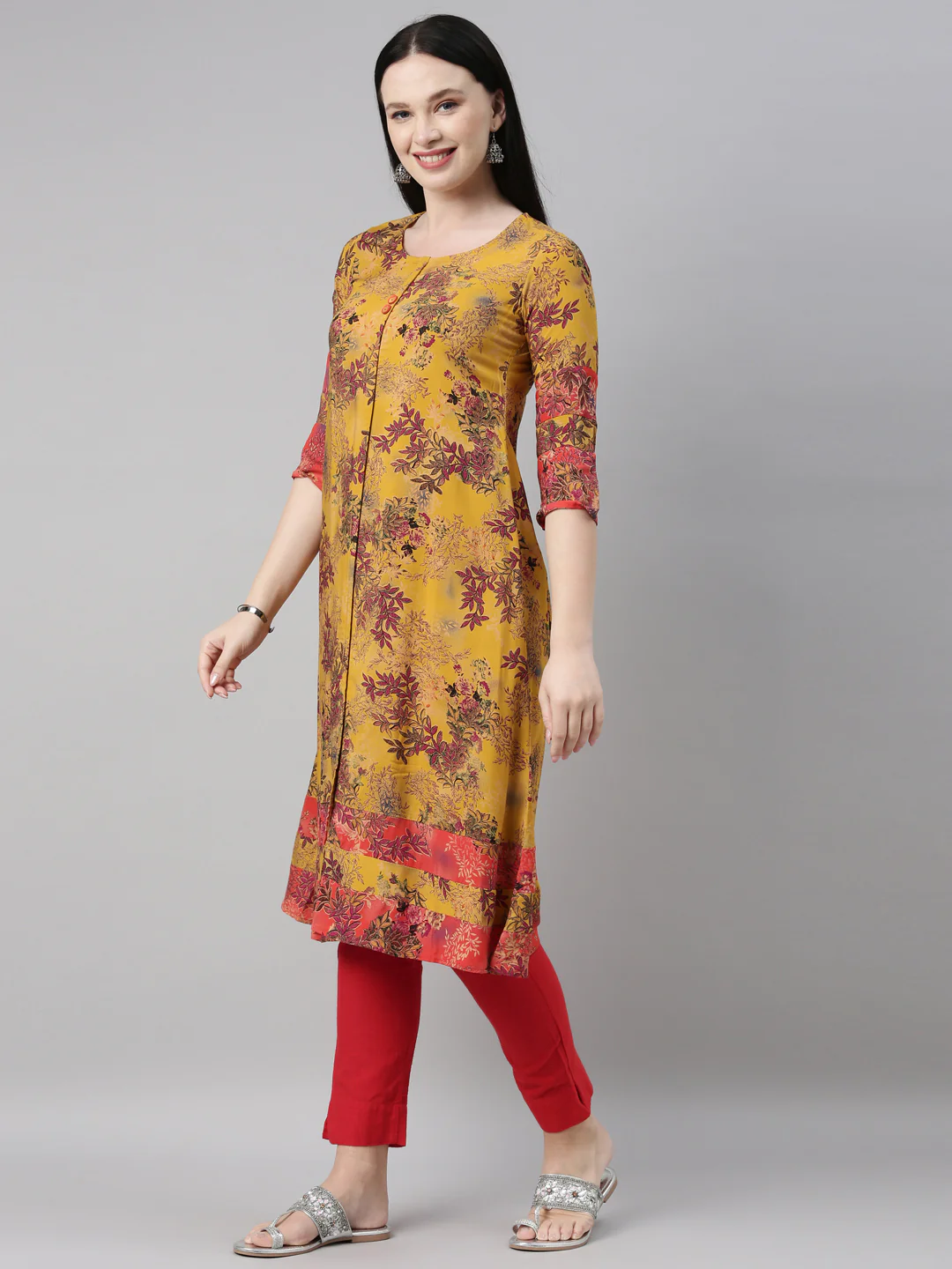 Neerus Mustard Color Rayon Fabric Kurta - Image 3