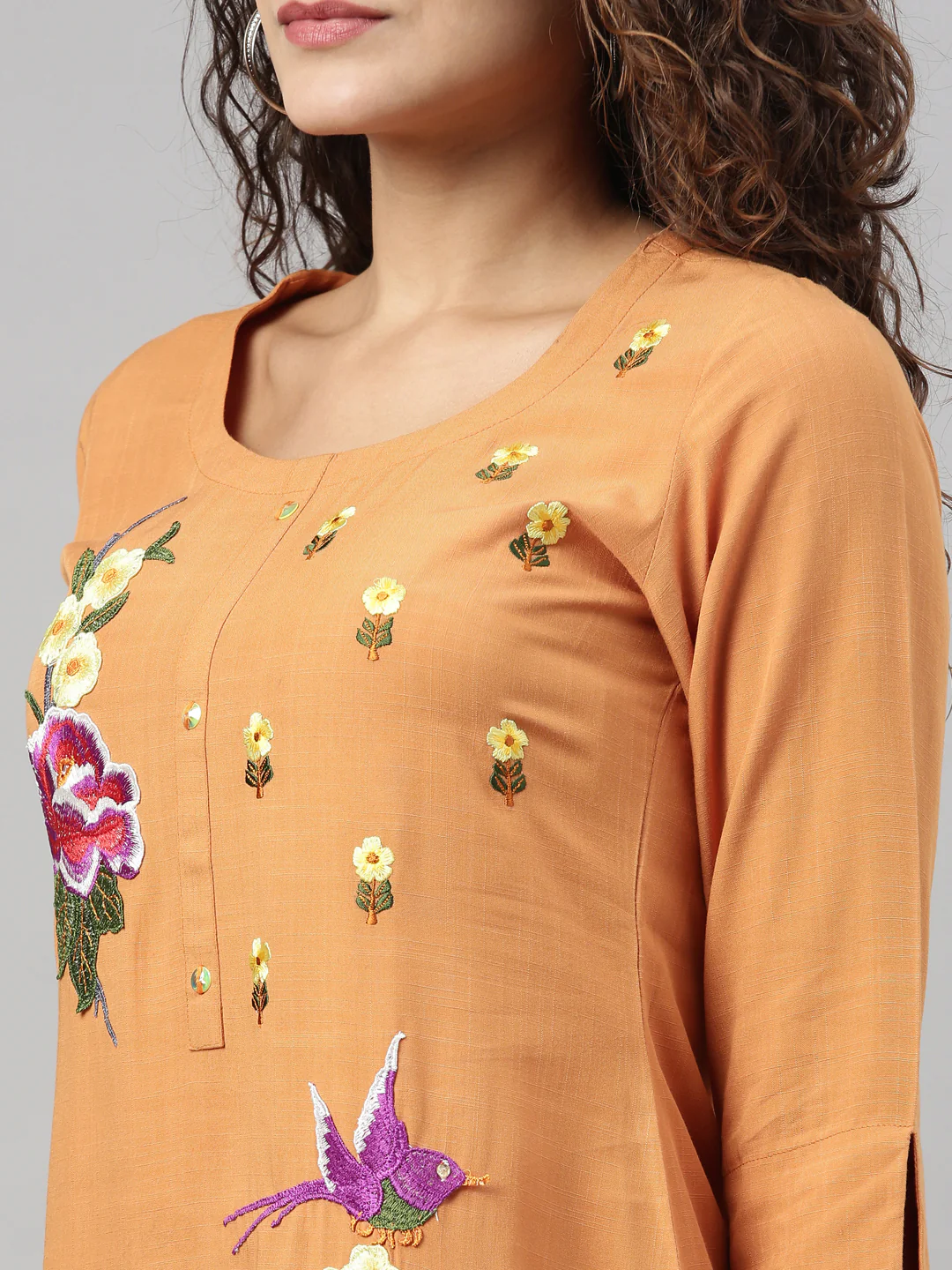 Neerus Mustard Color Rayon Fabric Kurta - Image 3