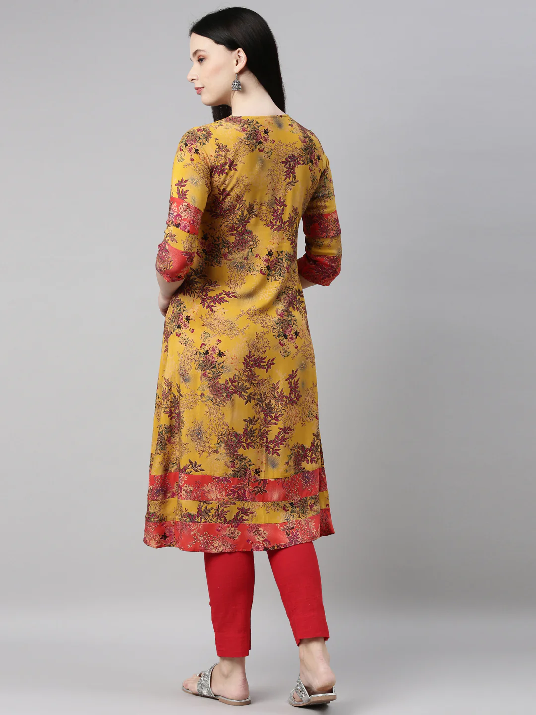 Neerus Mustard Color Rayon Fabric Kurta - Image 5