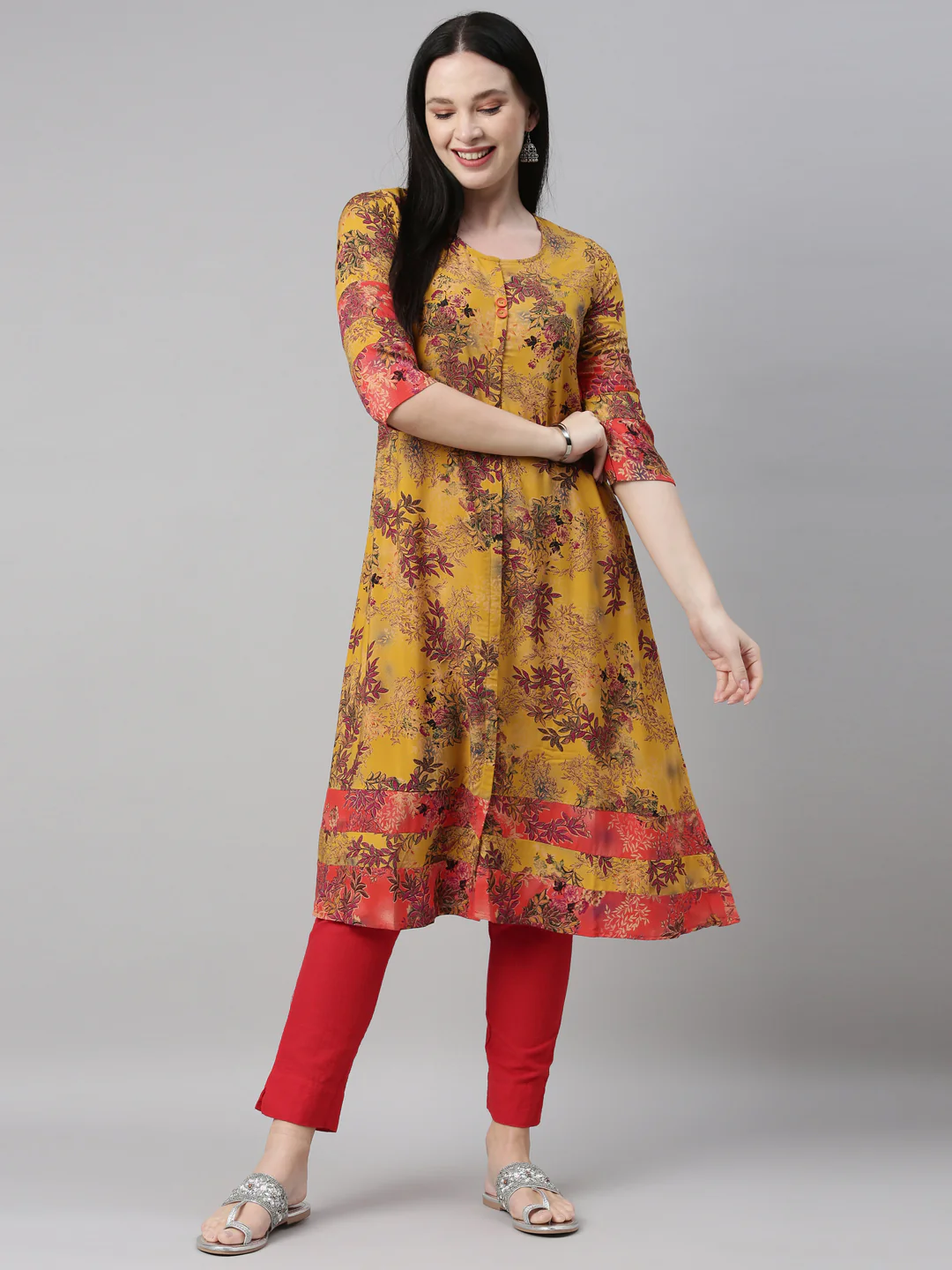 Neerus Mustard Color Rayon Fabric Kurta - Image 6