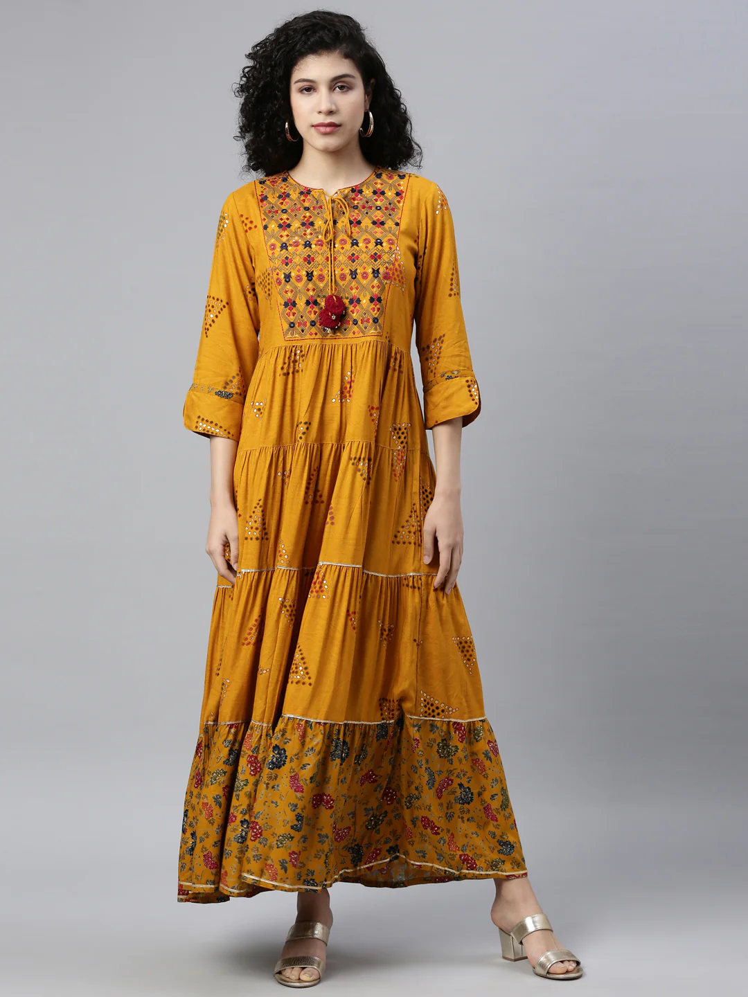 Neerus Mustard Color Rayon Fabric Kurta - Image 8