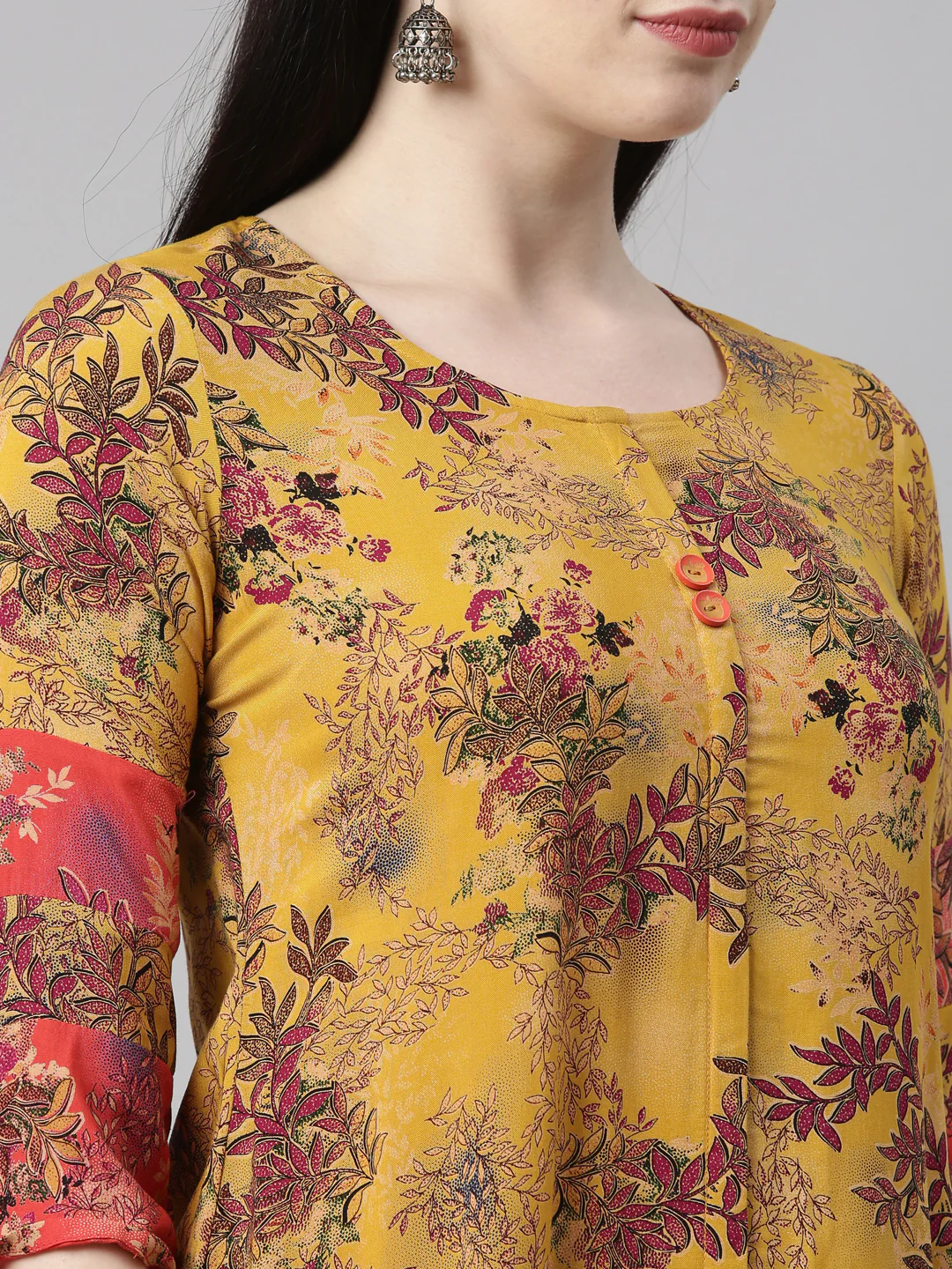 Neerus Mustard Color Rayon Fabric Kurta - Image 8
