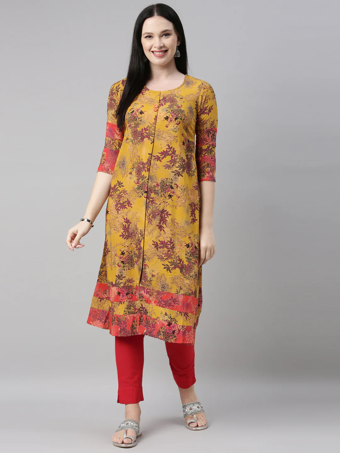 Neerus Mustard Color Rayon Fabric Kurta - Image 9