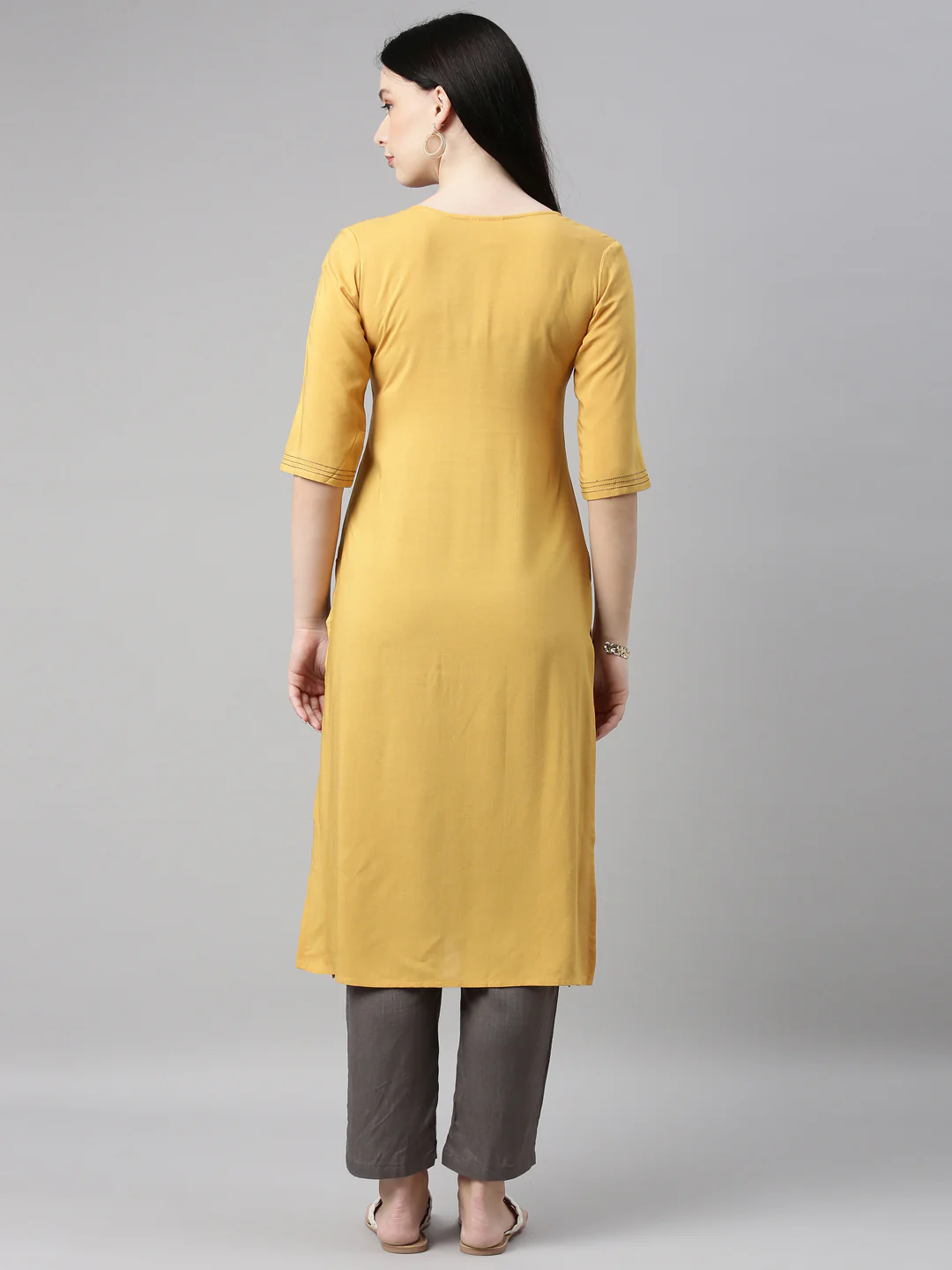 Neerus Mustard Color Rayon Fabric Kurta Set - Image 5