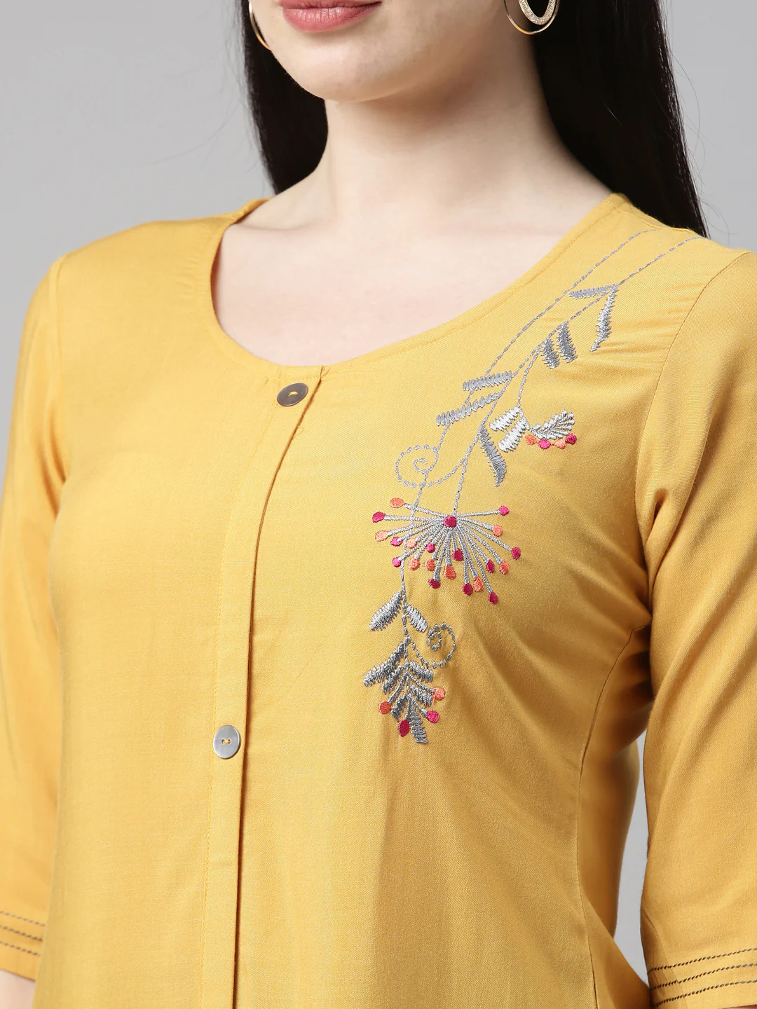 Neerus Mustard Color Rayon Fabric Kurta Set - Image 8