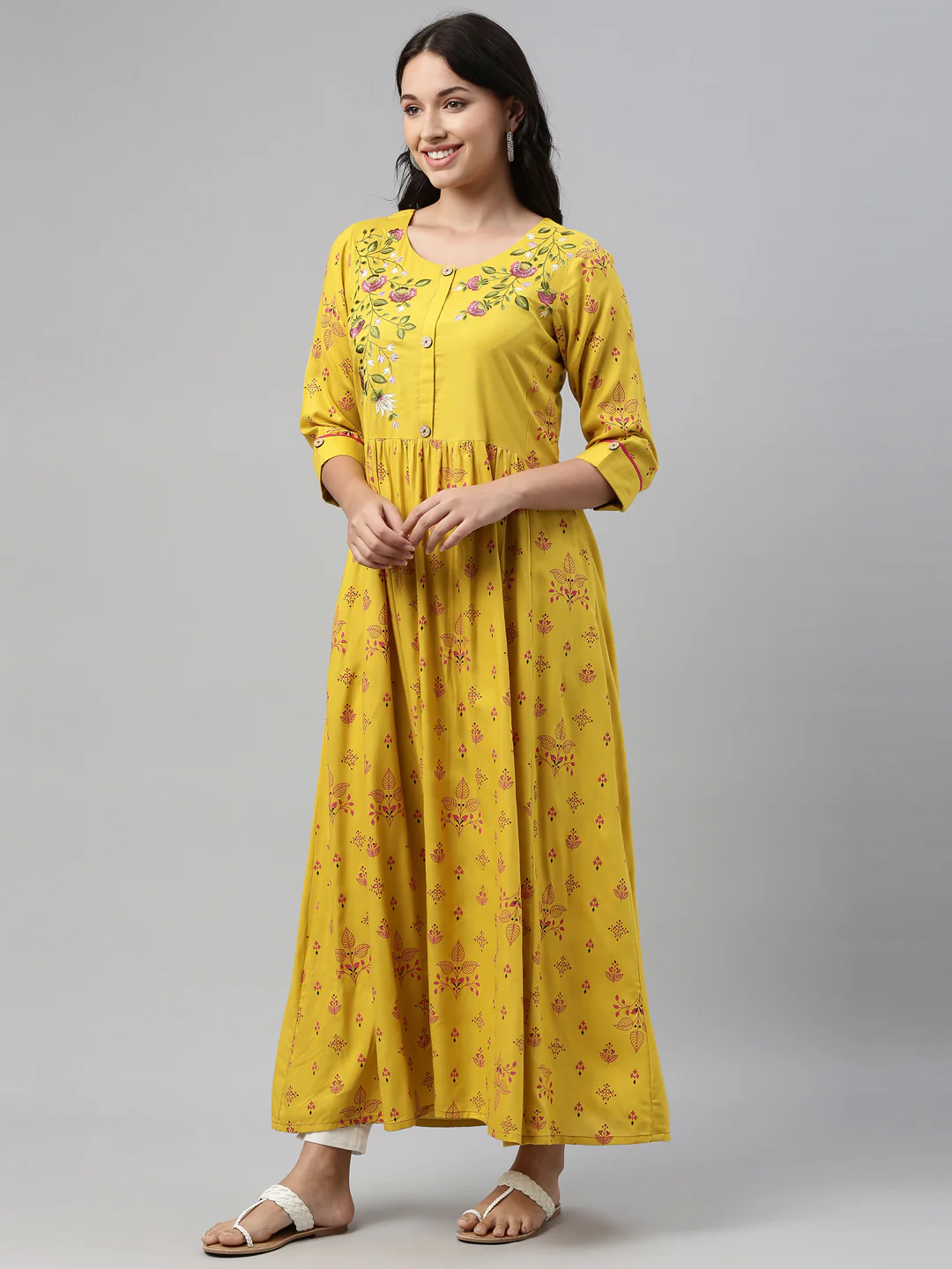 Neerus Mustard Color Rayon Fabric Tunic - Image 3