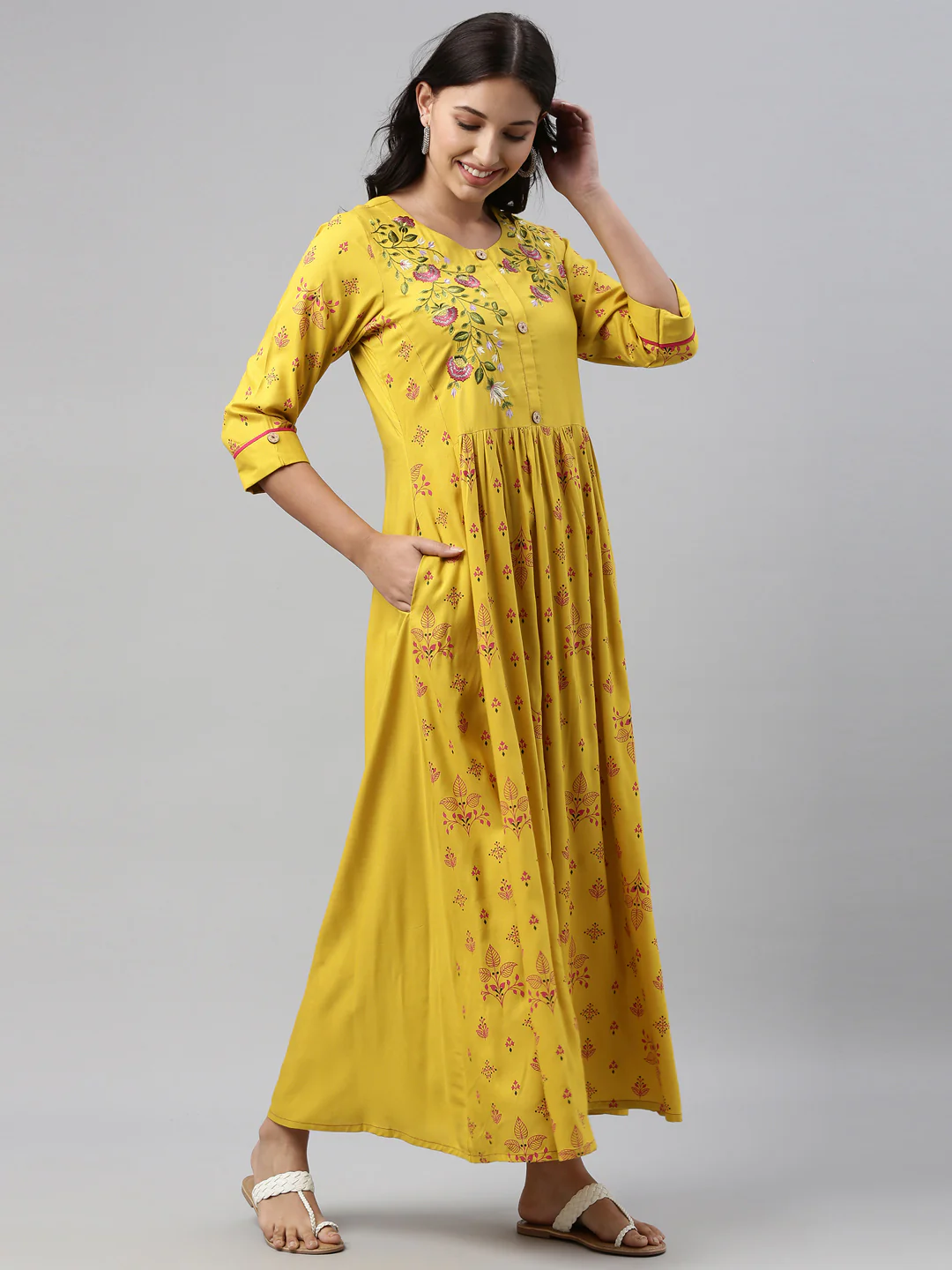 Neerus Mustard Color Rayon Fabric Tunic - Image 4
