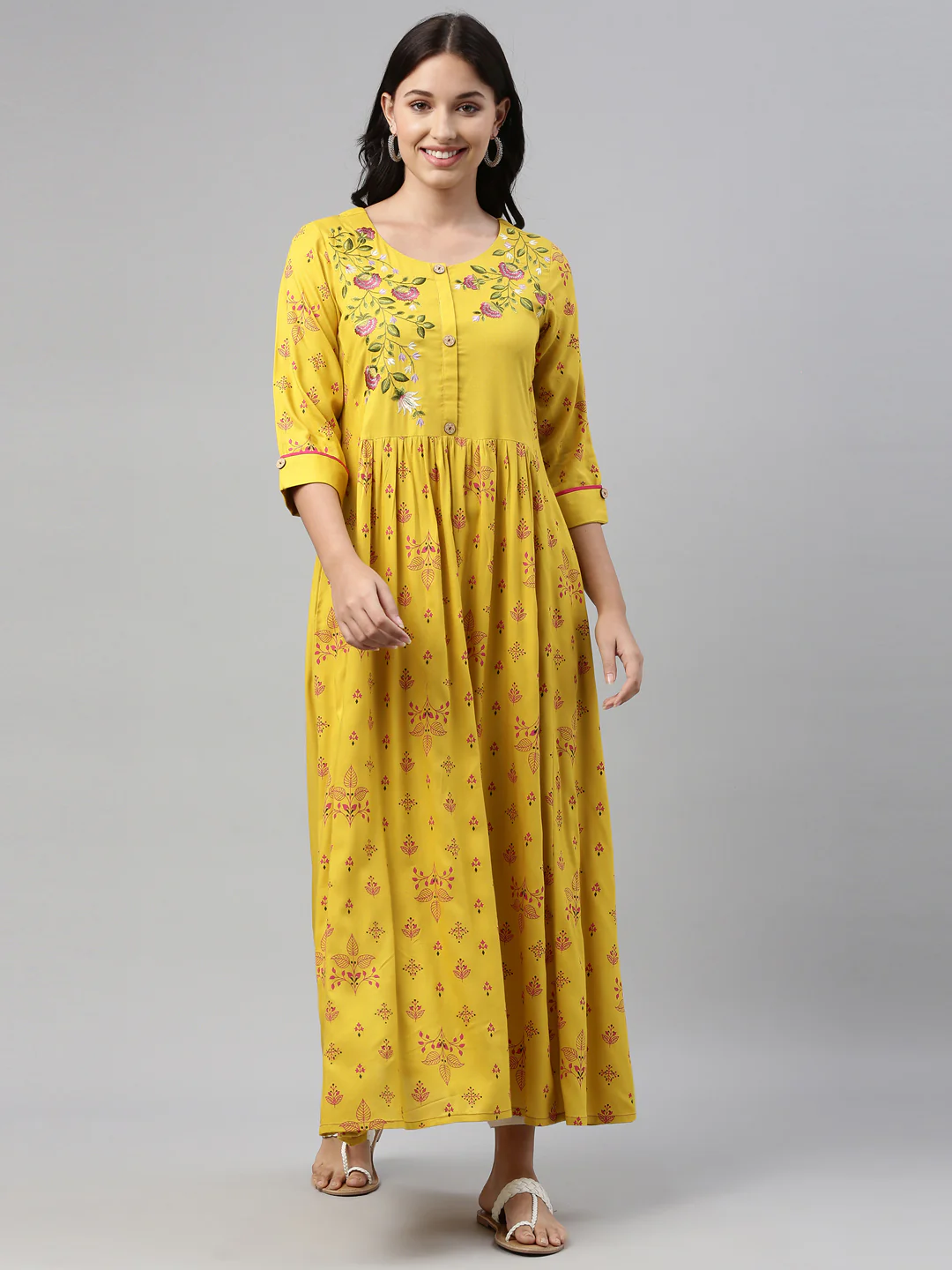 Neerus Mustard Color Rayon Fabric Tunic - Image 7